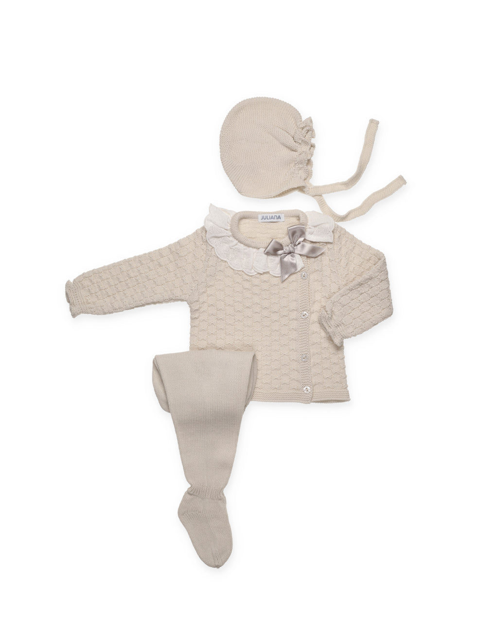 COMPLETO 3 PEZZI INTERAMENTE A TRECCINE CON PIZZO 