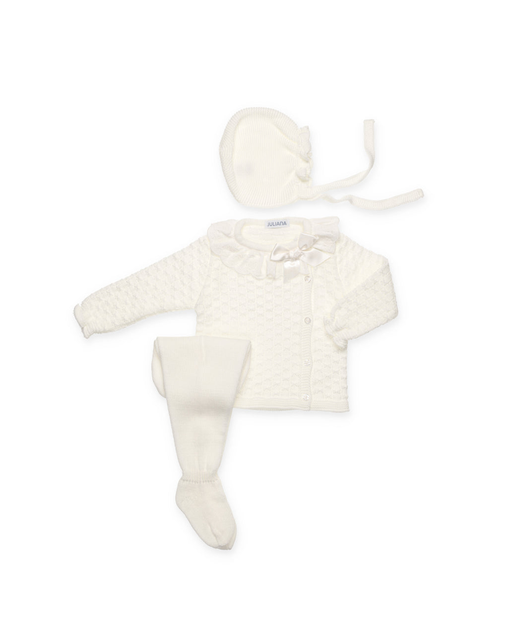COMPLETO 3 PEZZI INTERAMENTE A TRECCINE CON PIZZO 