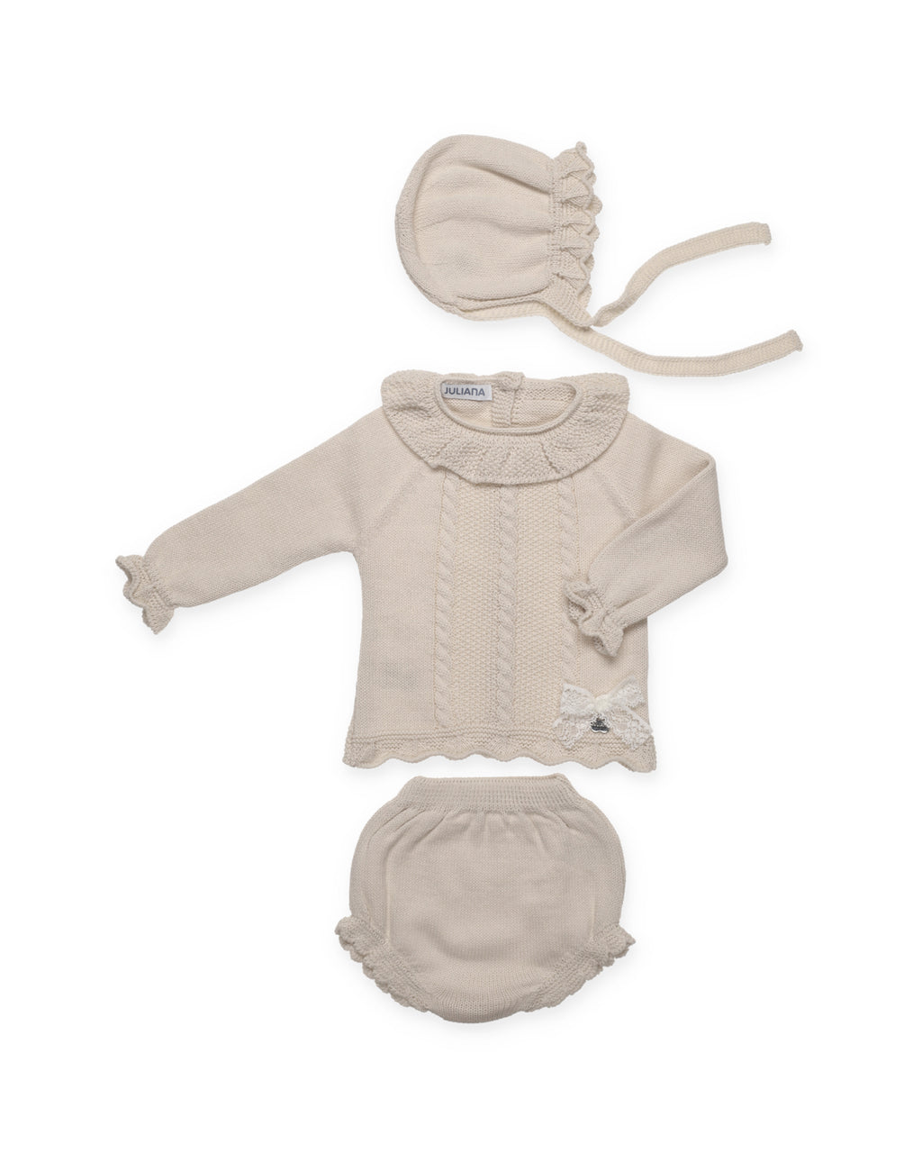 3-PIECE SET WITH VERTICAL BRAIDS AND A KNIT BLOOMER 