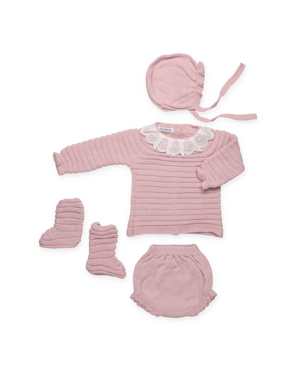 COMPLETO 4 PEZZI CON CULOTTE IN MAGLIA LIN E SCARPINE 