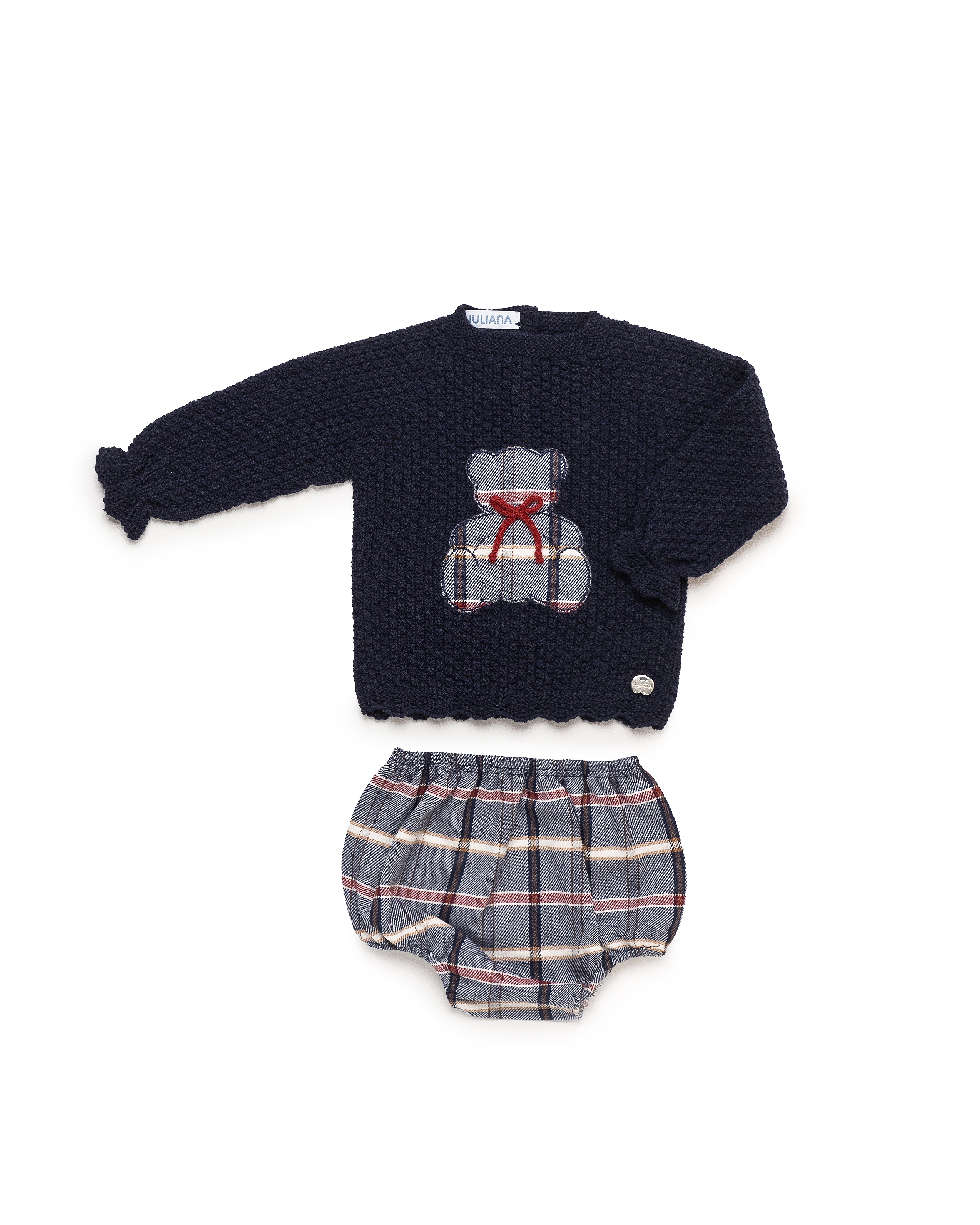 CONJUNTO BRAGA CUADROS BORDADO OSO