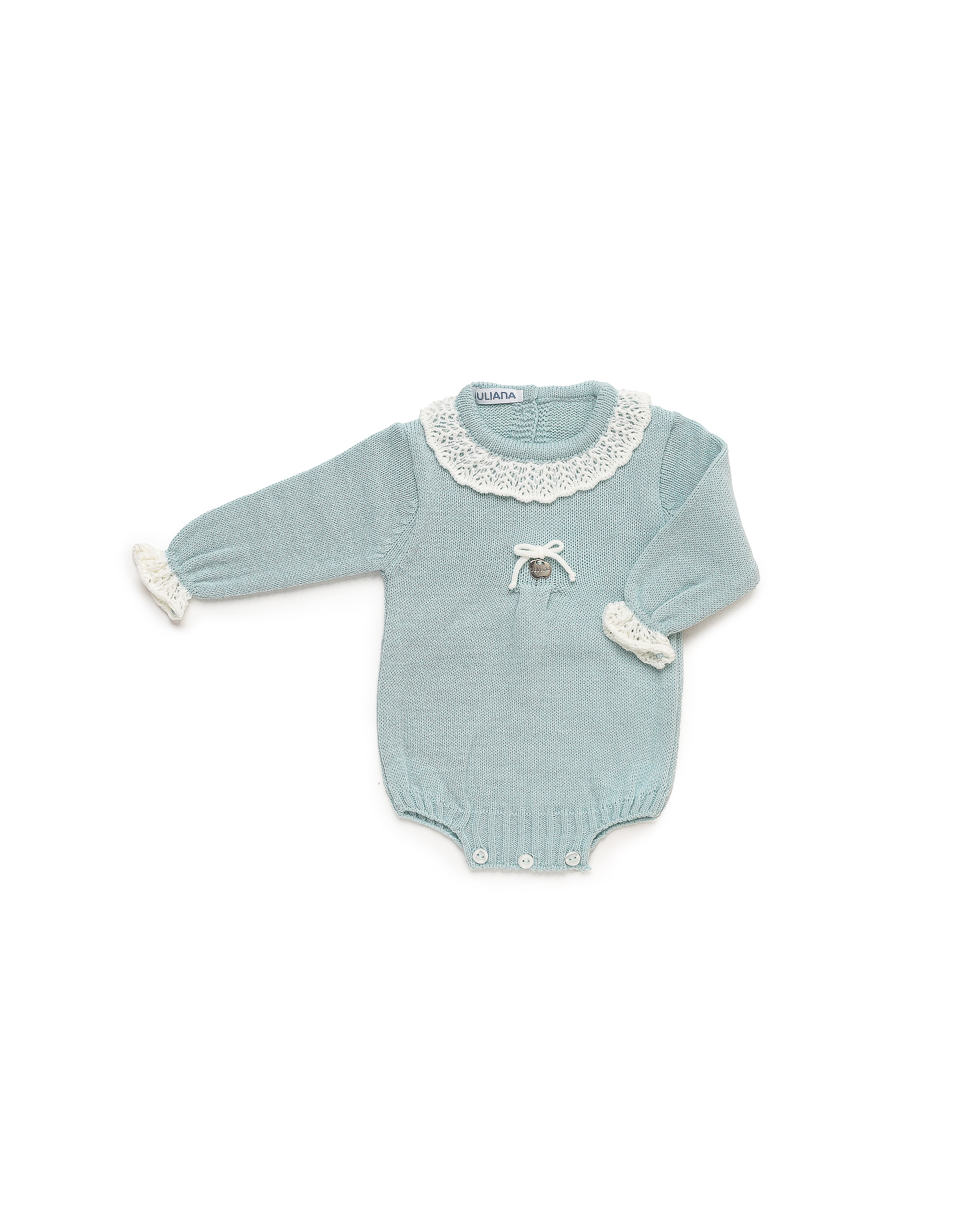 Tutina in maglia semplice con balza traforata