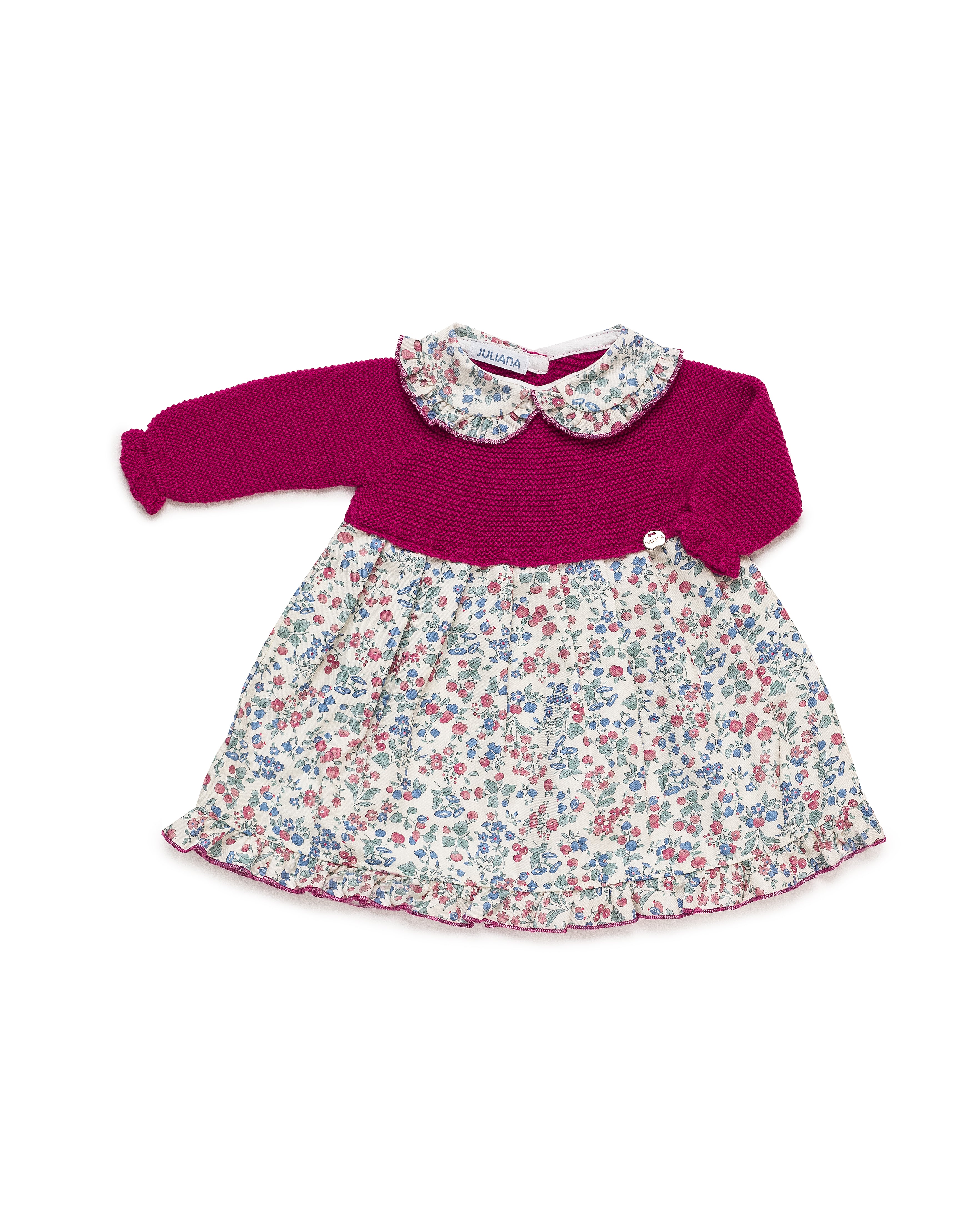 VESTIDO CUERPO PUNTO CUELLO VOLANTES FLORES
