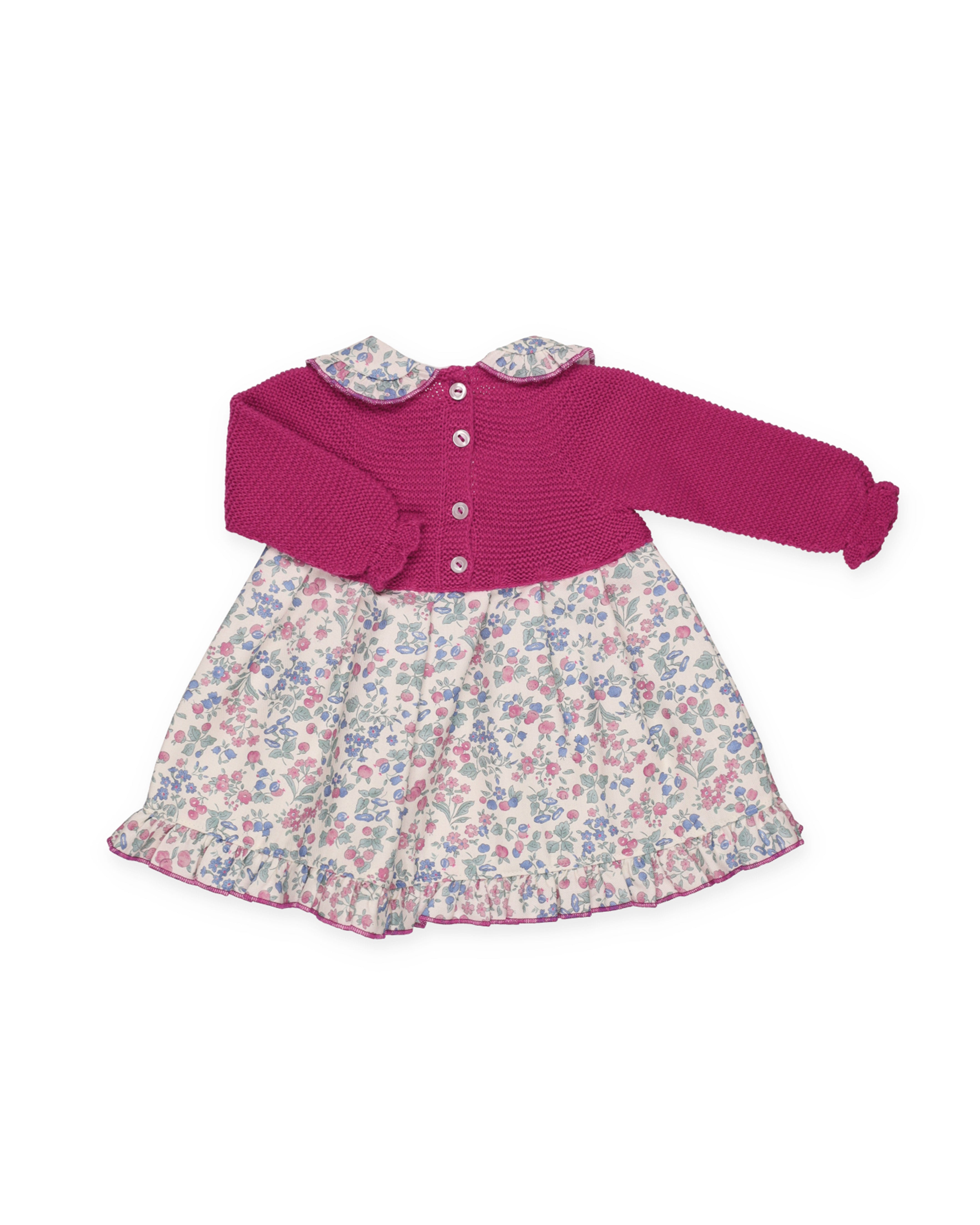 VESTIDO CUERPO PUNTO CUELLO VOLANTES FLORES