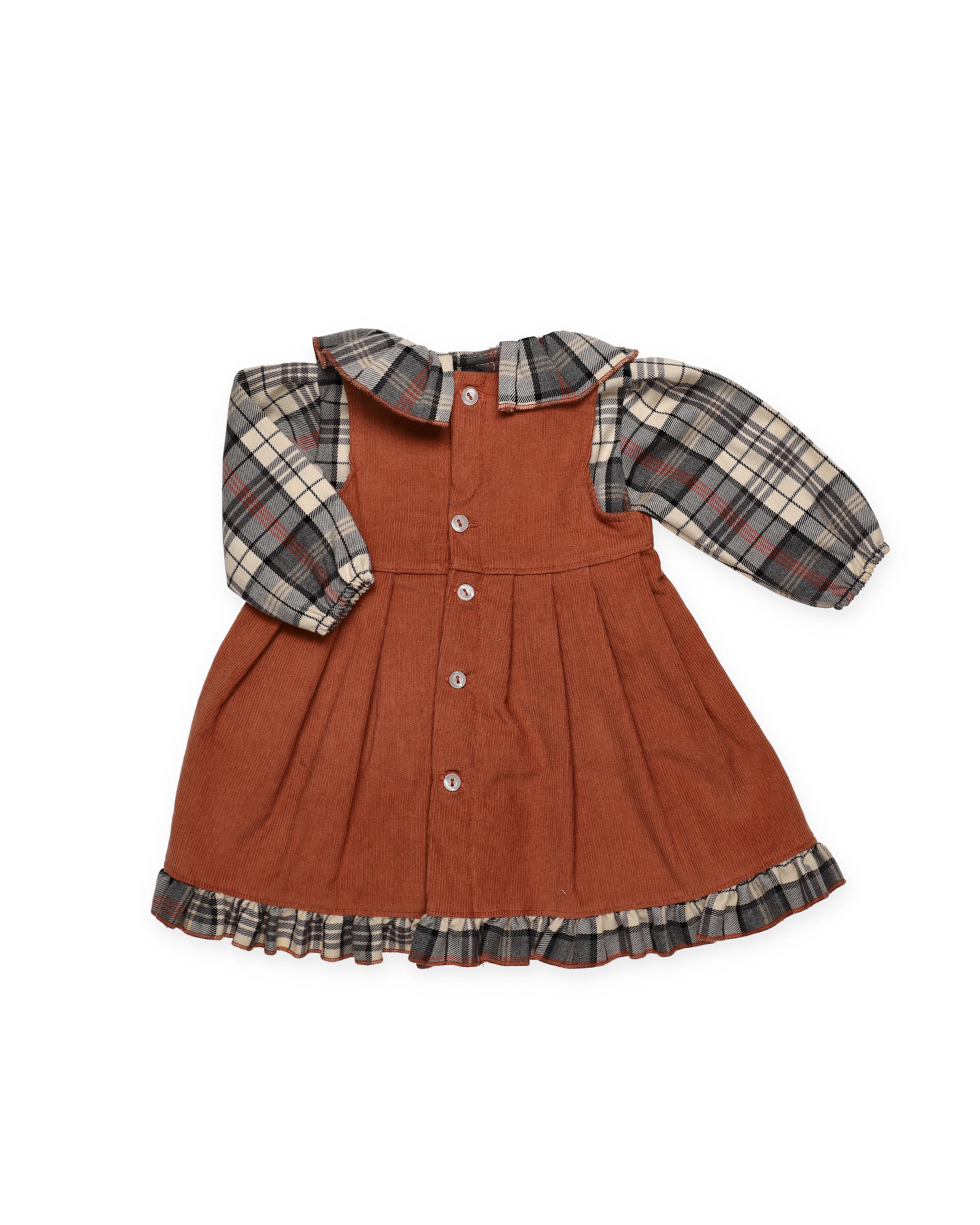 Grembiule in velluto a coste con camicia a quadri