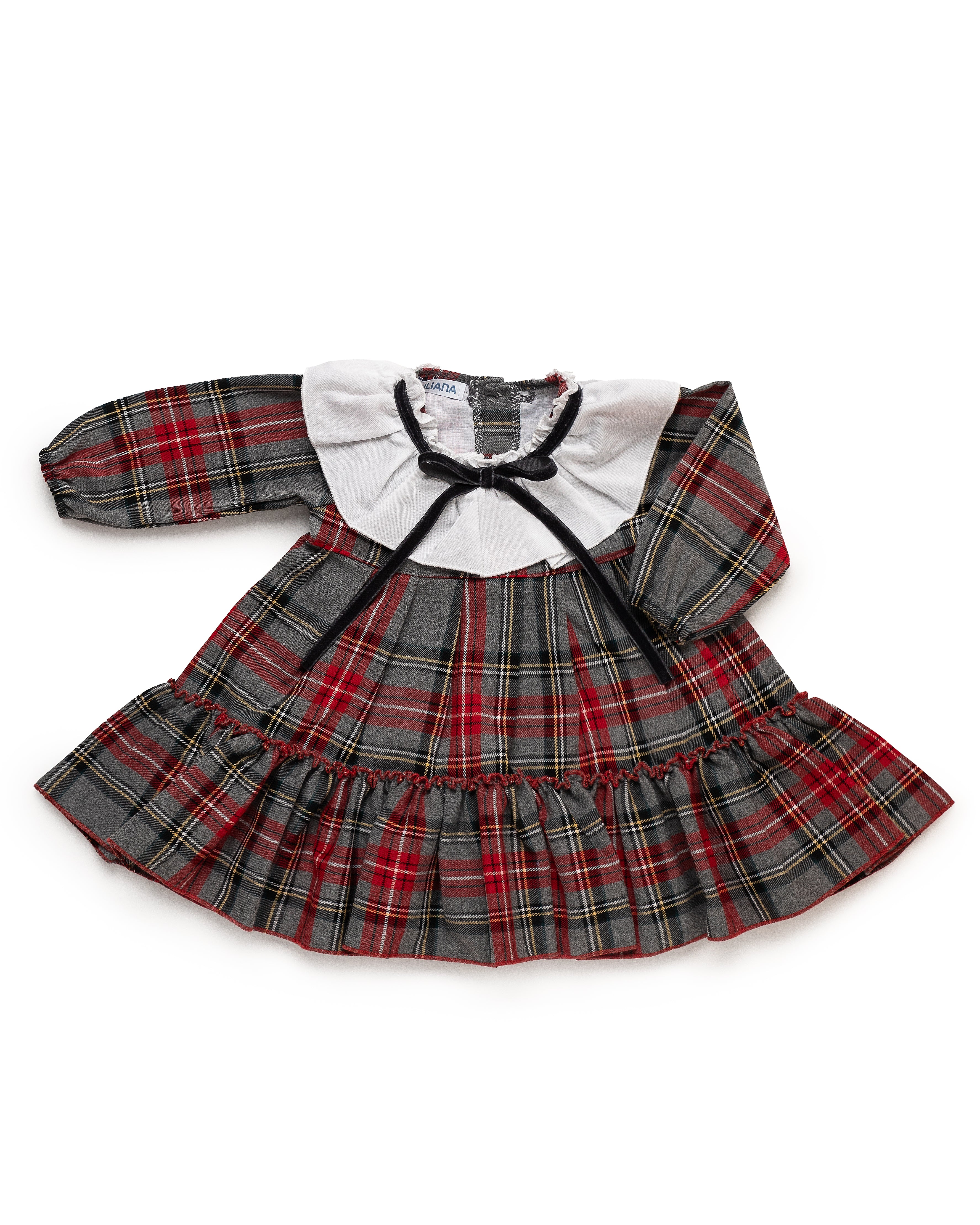 VESTIDO 2. VOLANTES CUADROS VOL. LAZO TERCIOPELO
