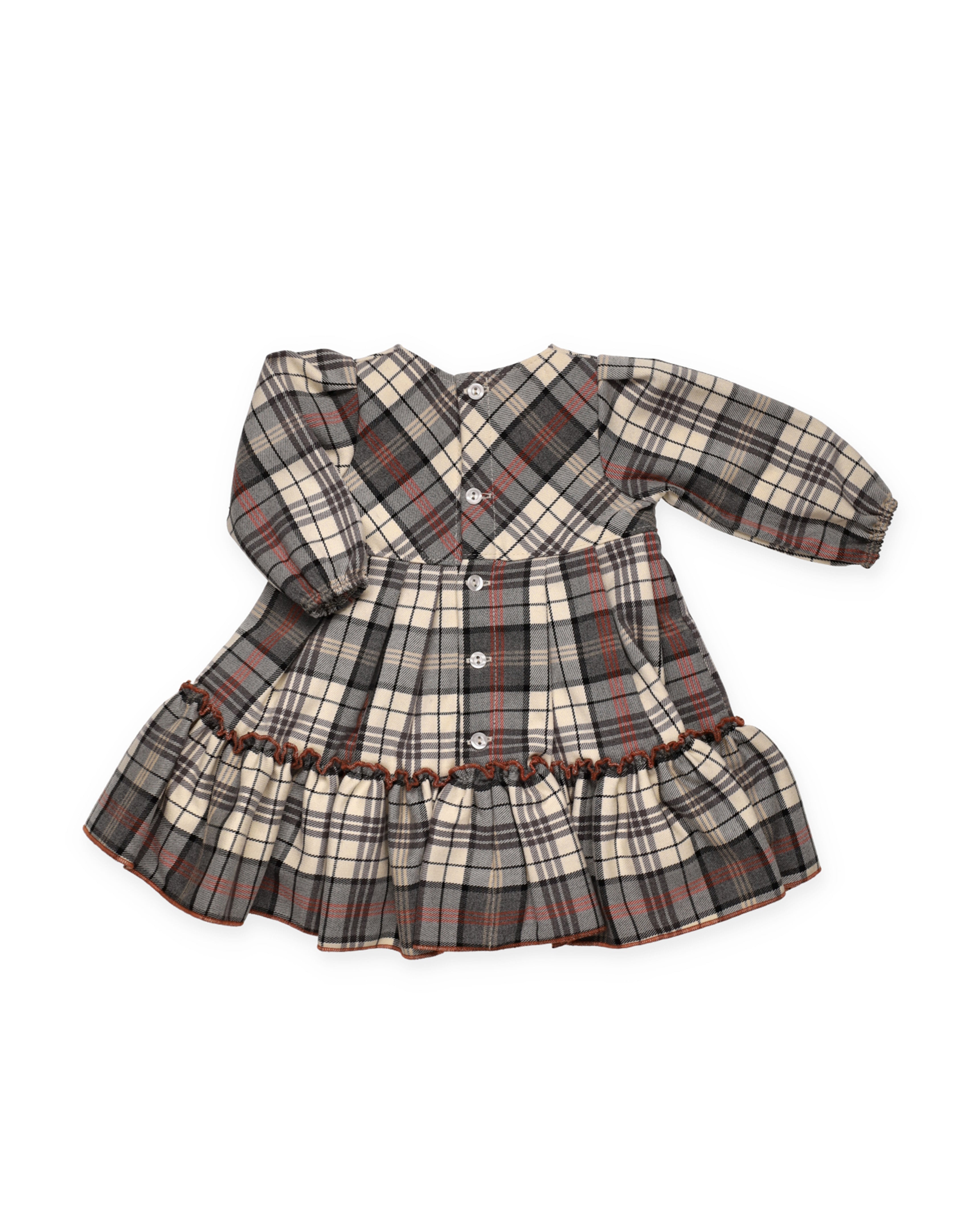 ABITO A QUADRI CON 2 VOLANT E 2 FIOCCHI DI POMPON