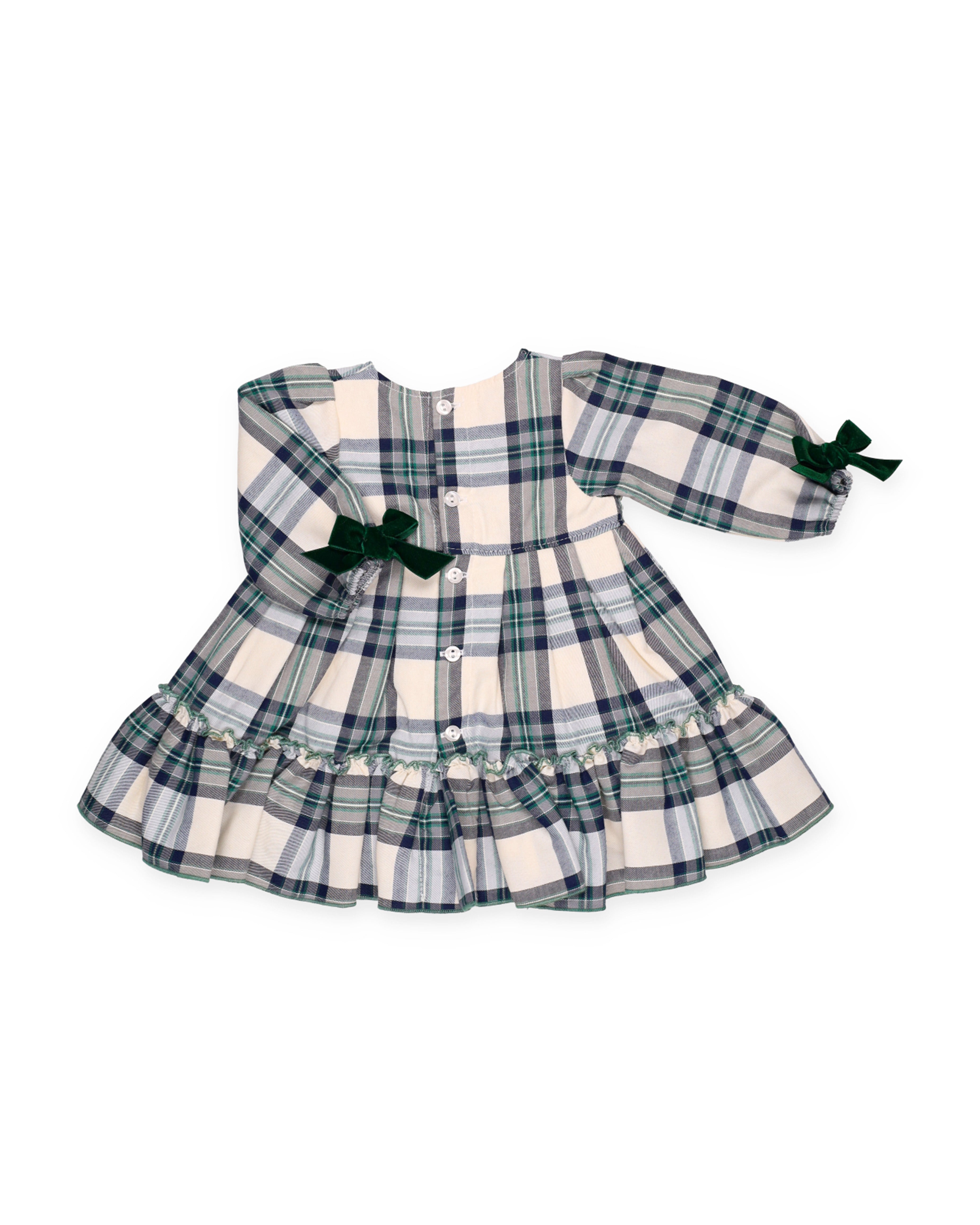 VESTIDO 2. VOL CUADROS LAZO TERCIOPELO