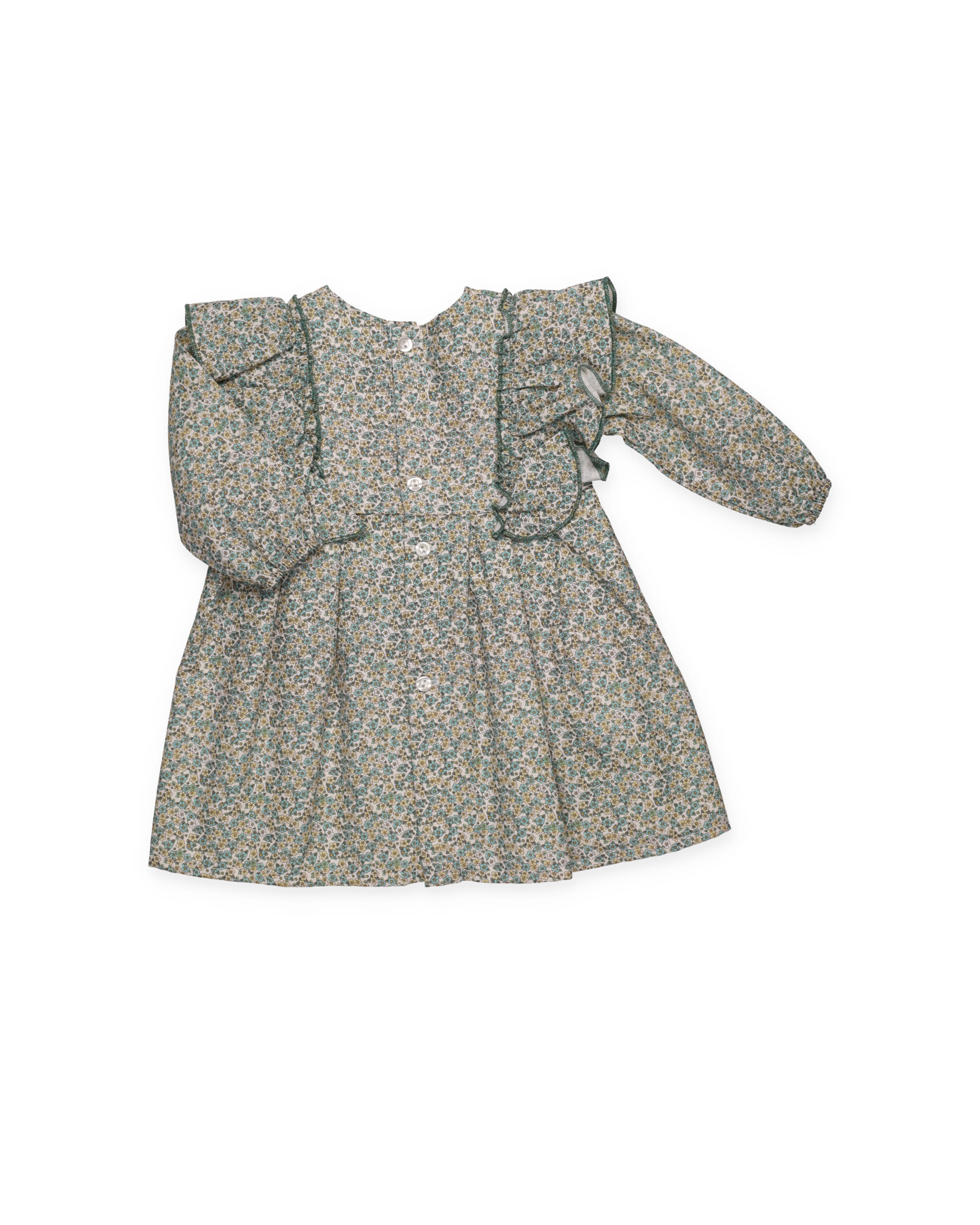VESTIDO 2 VOLANTES FLORES LAZO 2 POMPONES