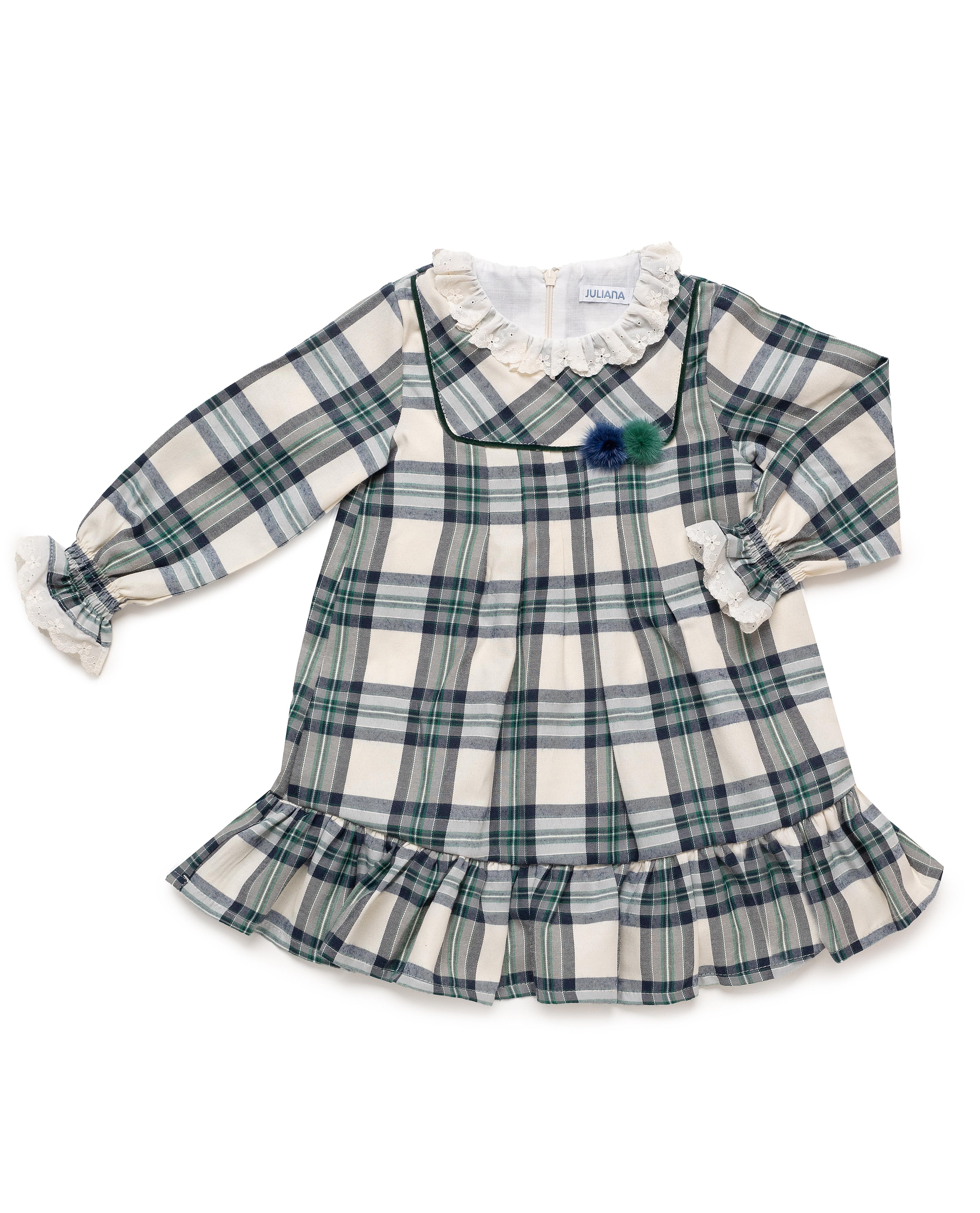 ABITO A QUADRI CON 2 POMPON