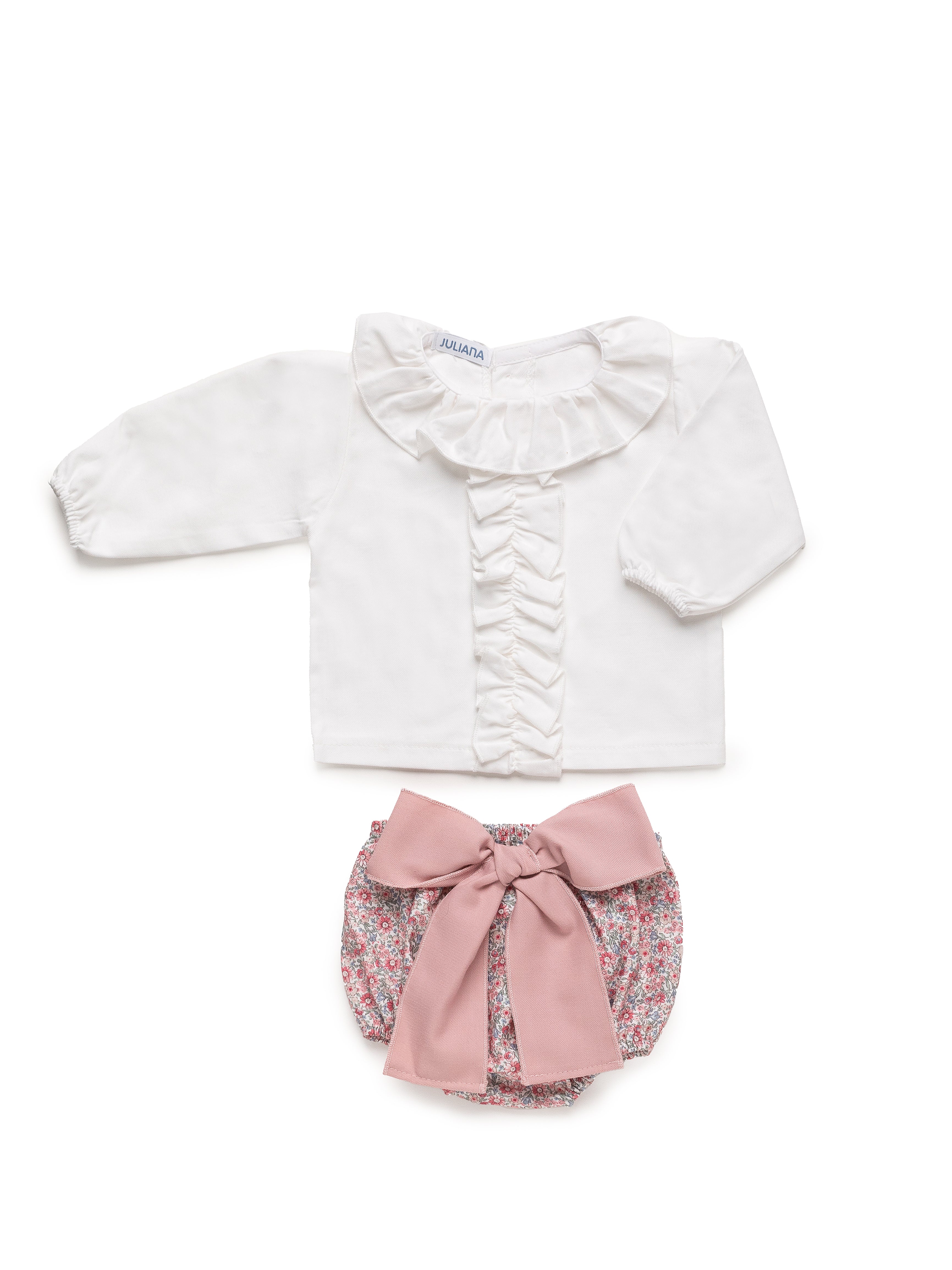CONJUNTO CAMISA VOLANTES BRAGA FLORECITAS