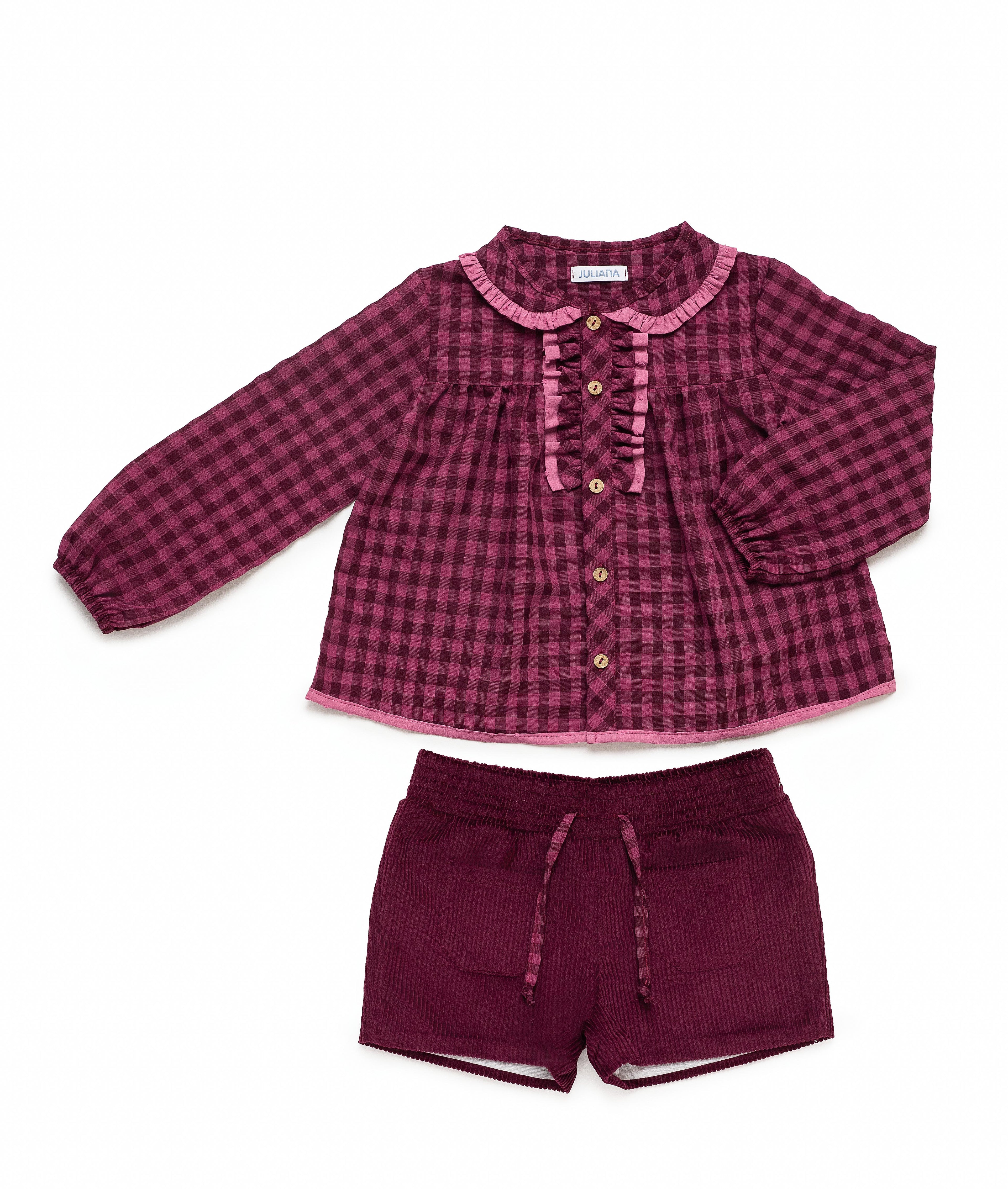 CONJUNTO NIÑA CAMISA CUADRITOS PANTALON PANA