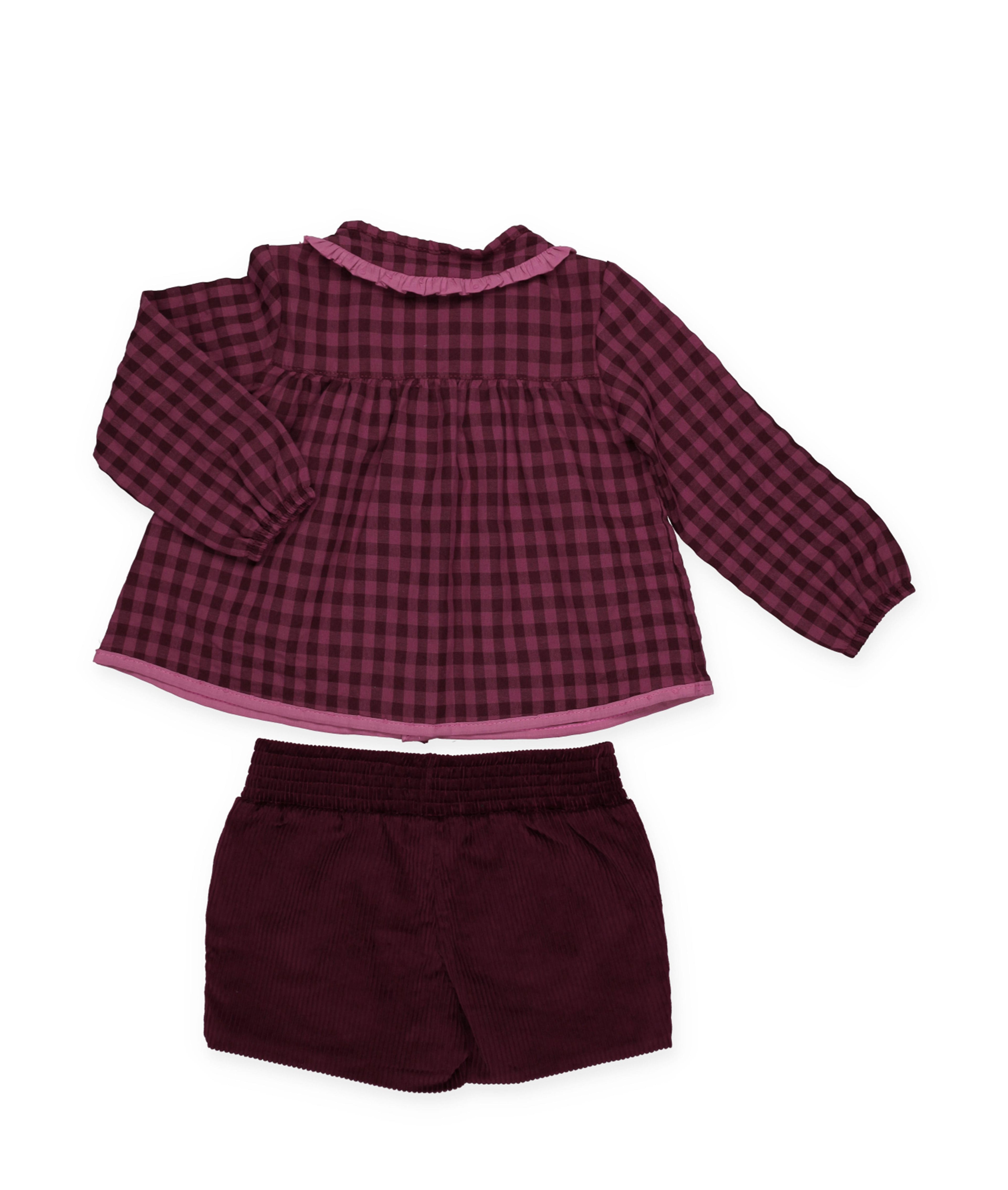 COMPLETO BAMBINA: CAMICIA A SCACCHI E PANTALONI IN VELLUTO A COSTINE