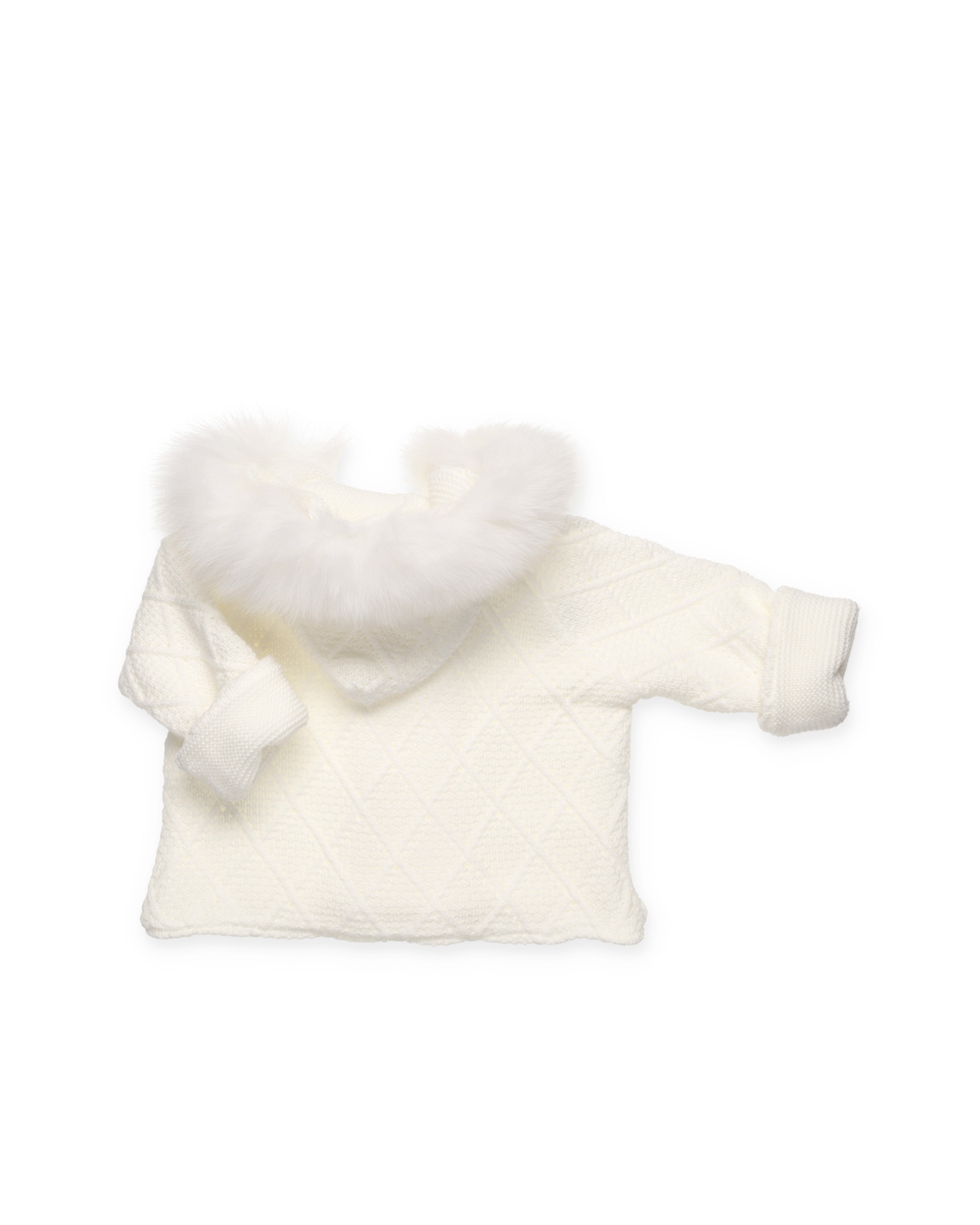 Trench con cuciture a rombi e cappuccio in pelliccia naturale