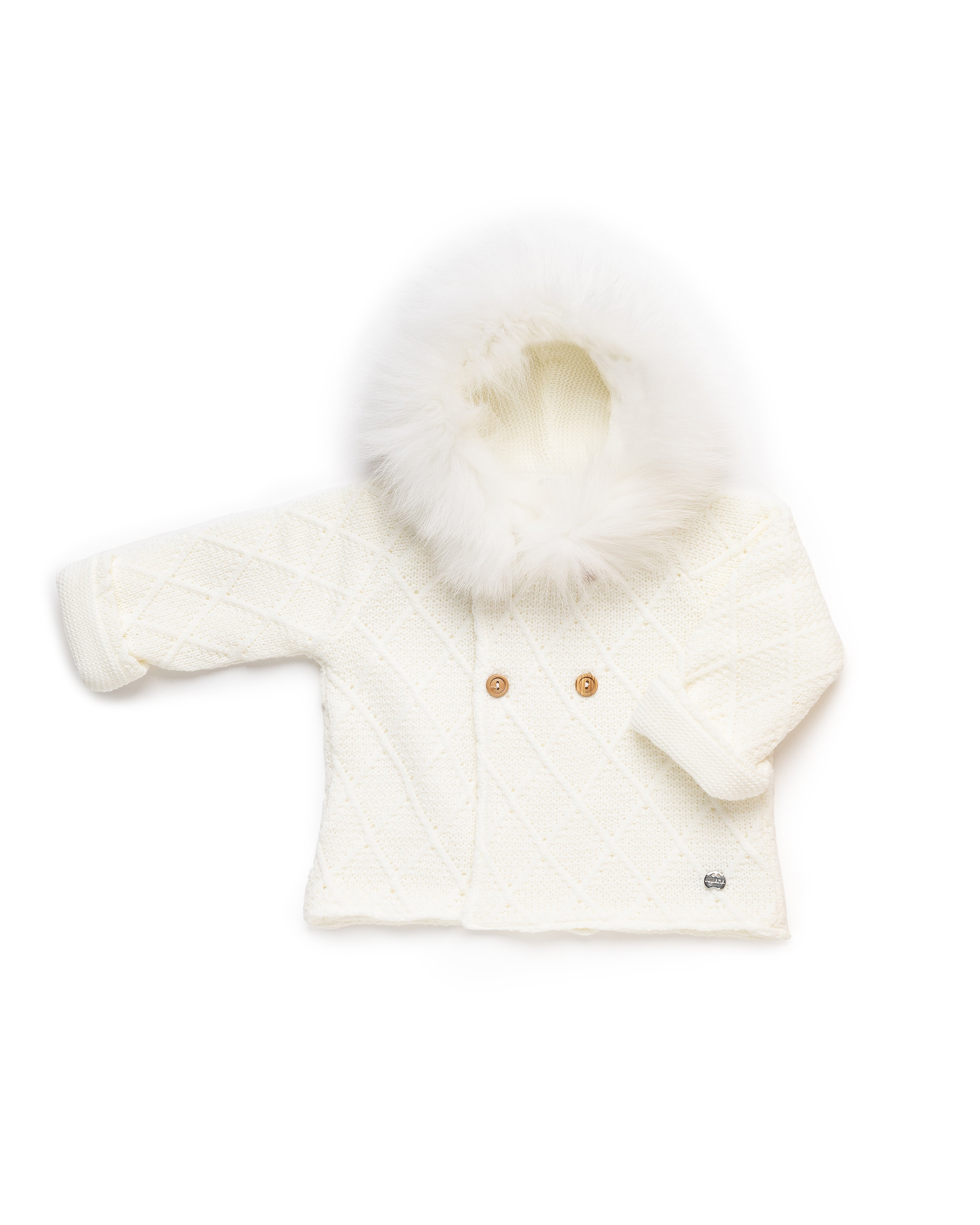 Trench con cuciture a rombi e cappuccio in pelliccia naturale