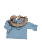 KNITTED COAT WITH DIAMOND PATTERNS AND A NATURAL FUR HOOD 