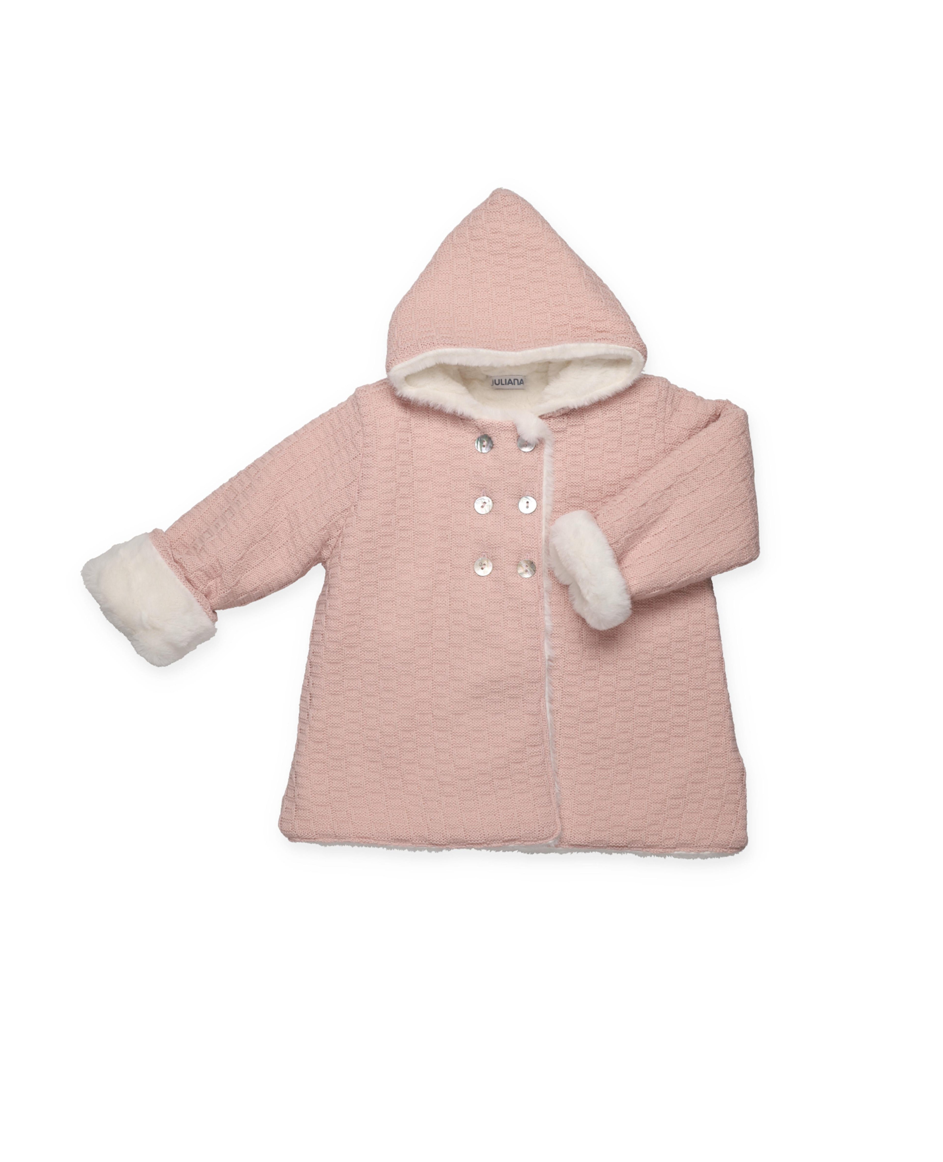 Cappotto in maglia a quadri con fodera in pelliccia