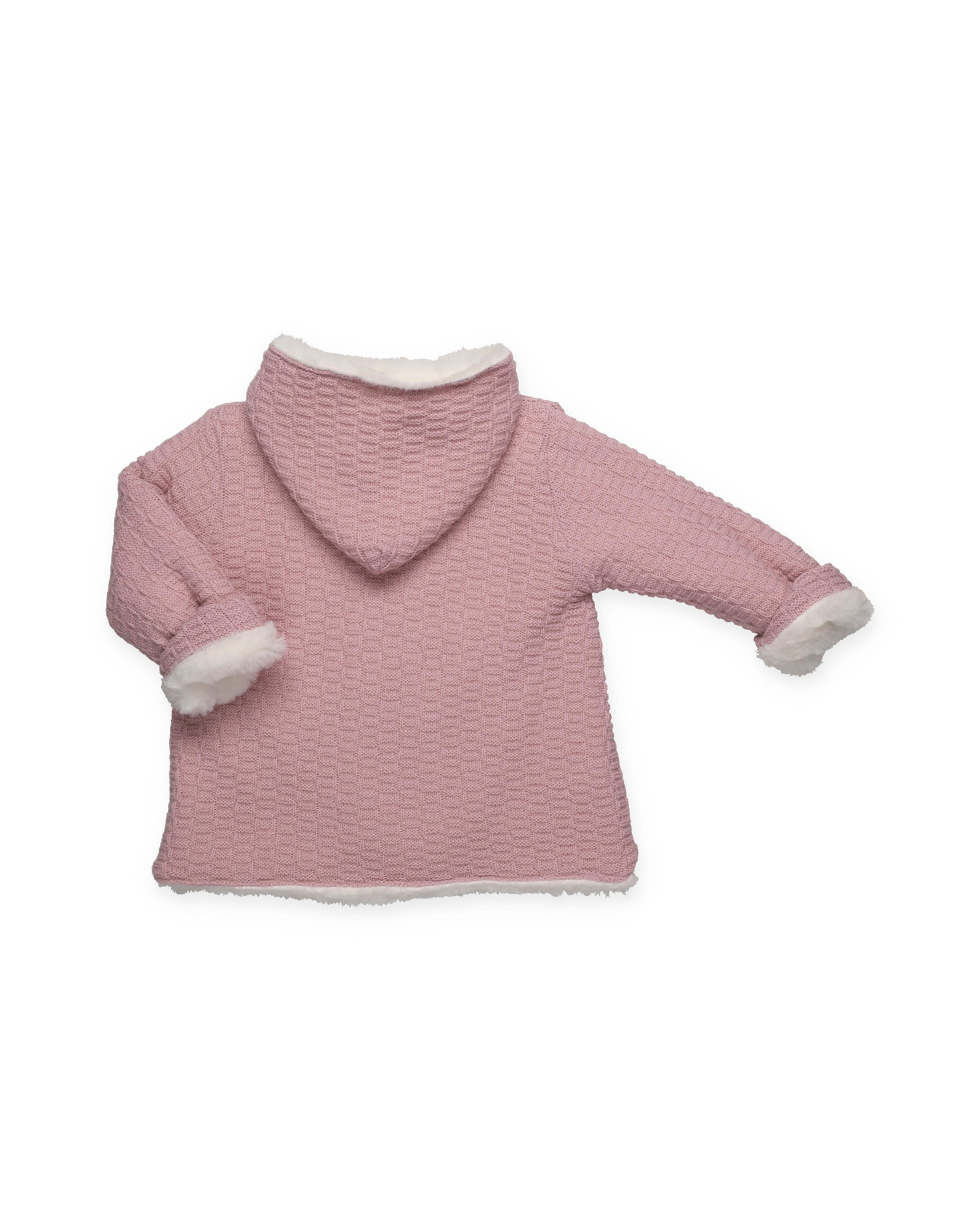 Cappotto in maglia a quadri con fodera in pelliccia