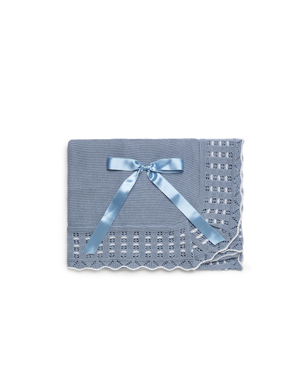 BABY SHAWL IN LIN KNIT WITH A FLOWER-SHAPED RUFFLE AND BOBBLES 