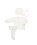 3-PIECE BABY SET WITH LACE-KNIT YOKE AND BOBBLE DETAILS