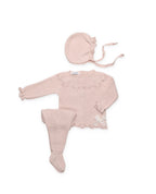 3-PIECE BABY SET WITH LACE-KNIT YOKE AND BOBBLE DETAILS