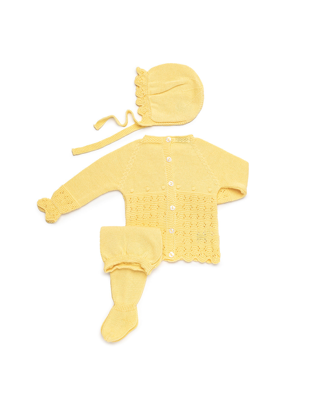 3-PIECE BABY SET WITH OPENWORK YOKE AND BOBBLE DETAILS 
