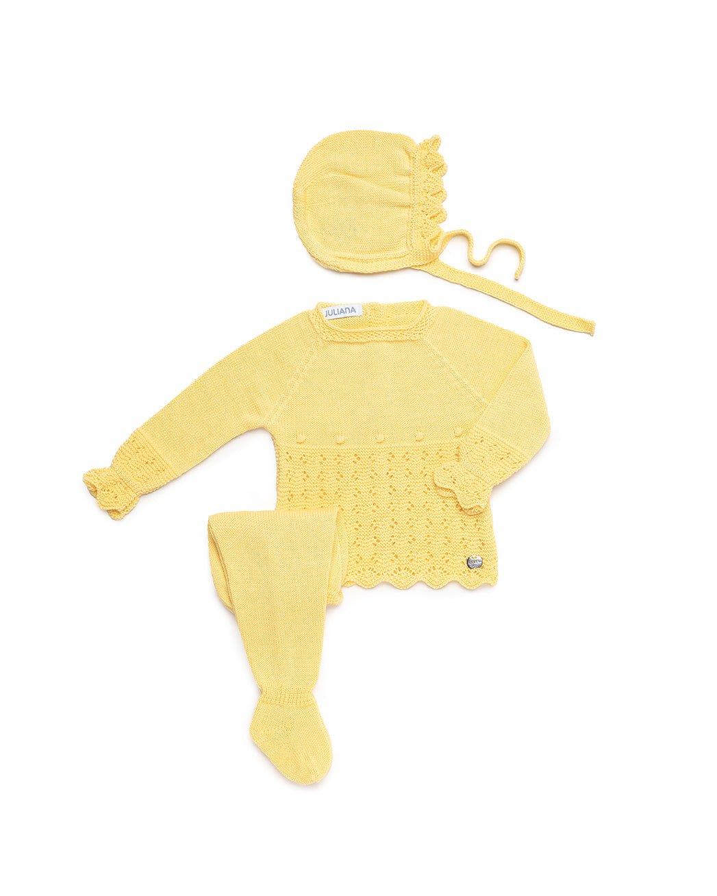3-PIECE BABY SET WITH OPENWORK YOKE AND BOBBLE DETAILS 