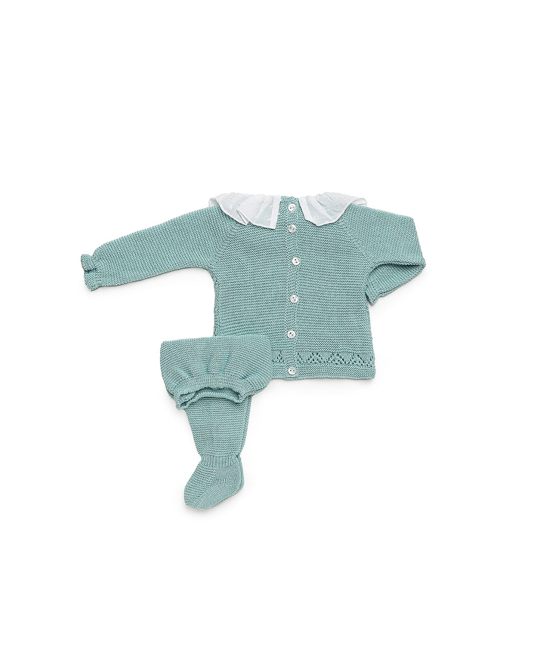 2-PIECE BABY SET IN LIN KNIT WITH SCALLOPED OPENWORK STRIPES 