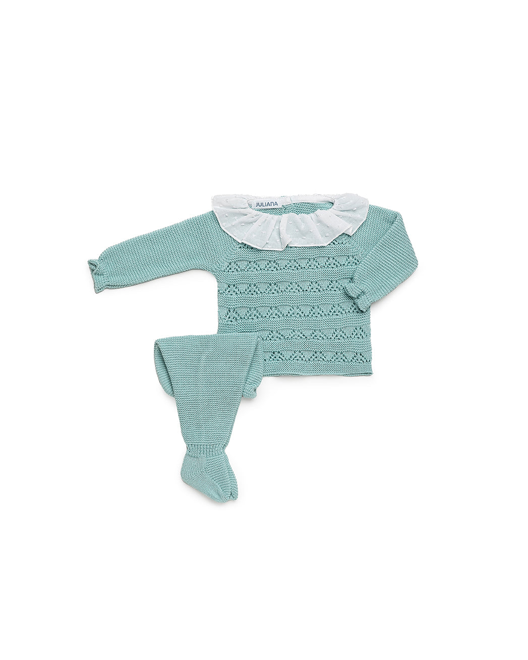 2-PIECE BABY SET IN LIN KNIT WITH SCALLOPED OPENWORK STRIPES 