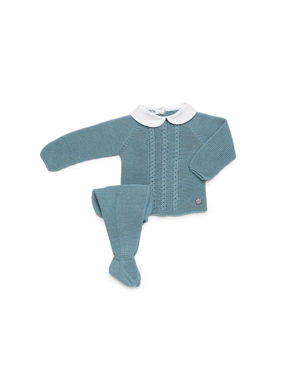 2-PIECE BABY SET IN LIN KNIT WITH BRAIDED DETAILS AND COLLAR 