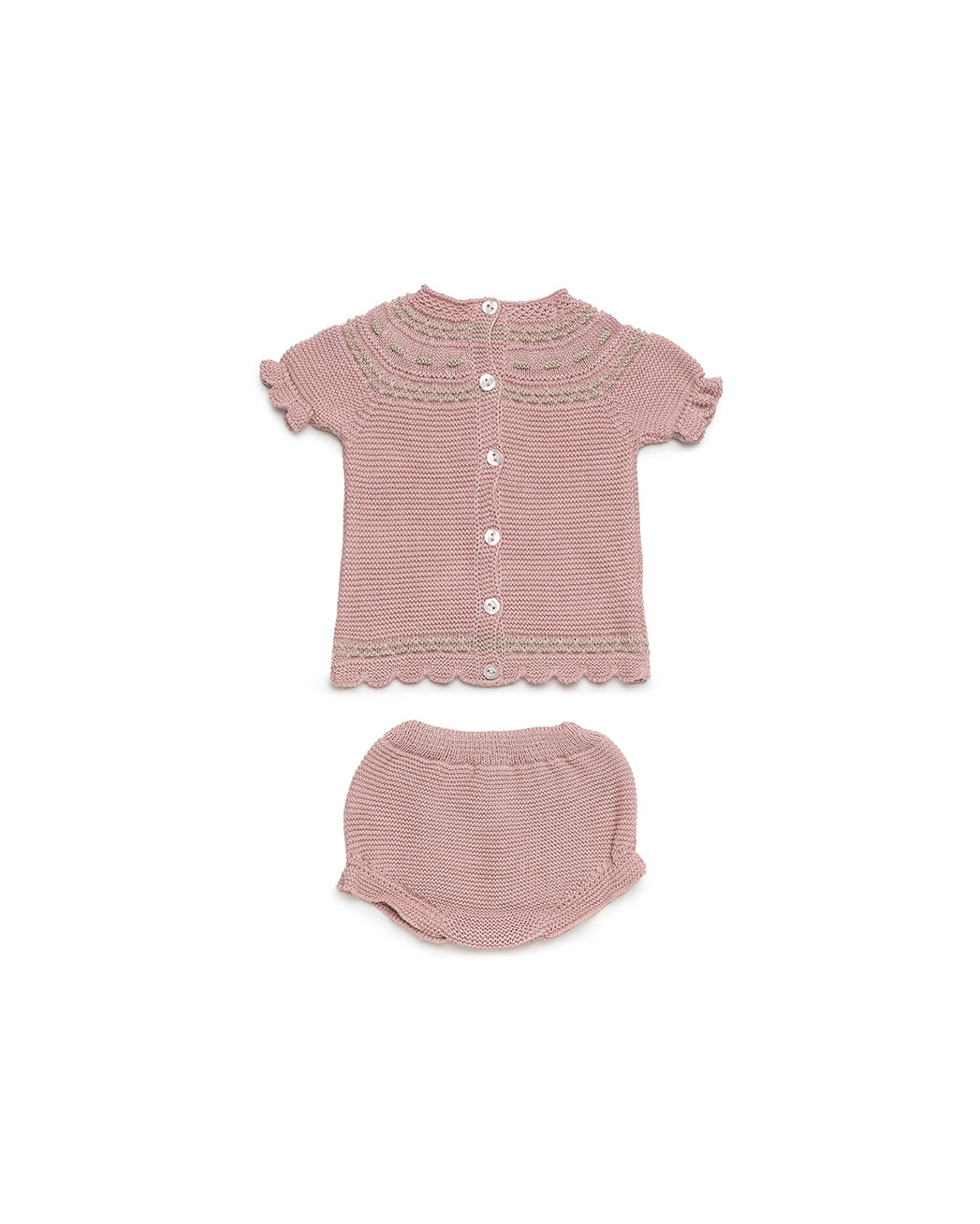 KNIT SET WITH BOBBLE YOKE DETAILS AND BLOOMER 