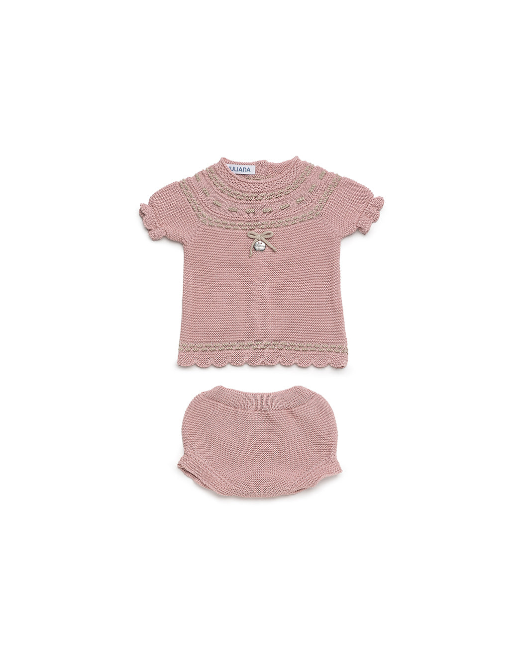 KNIT SET WITH BOBBLE YOKE DETAILS AND BLOOMER 