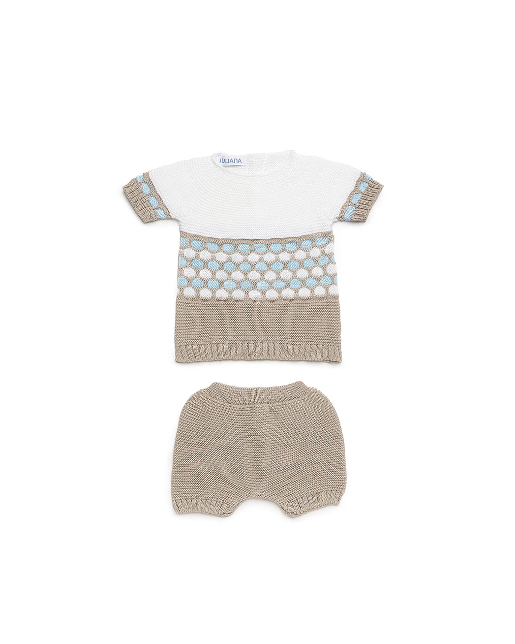 BABY SET IN LIN KNIT WITH CONTRAST PANEL BORDER AND SHORTS 