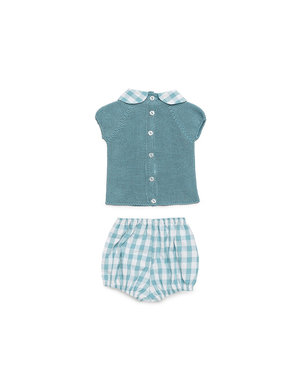 BABY KNIT SET WITH CHECKERED FABRIC SHORTS