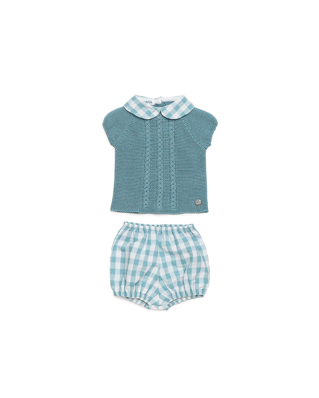 BABY KNIT SET WITH CHECKERED FABRIC SHORTS