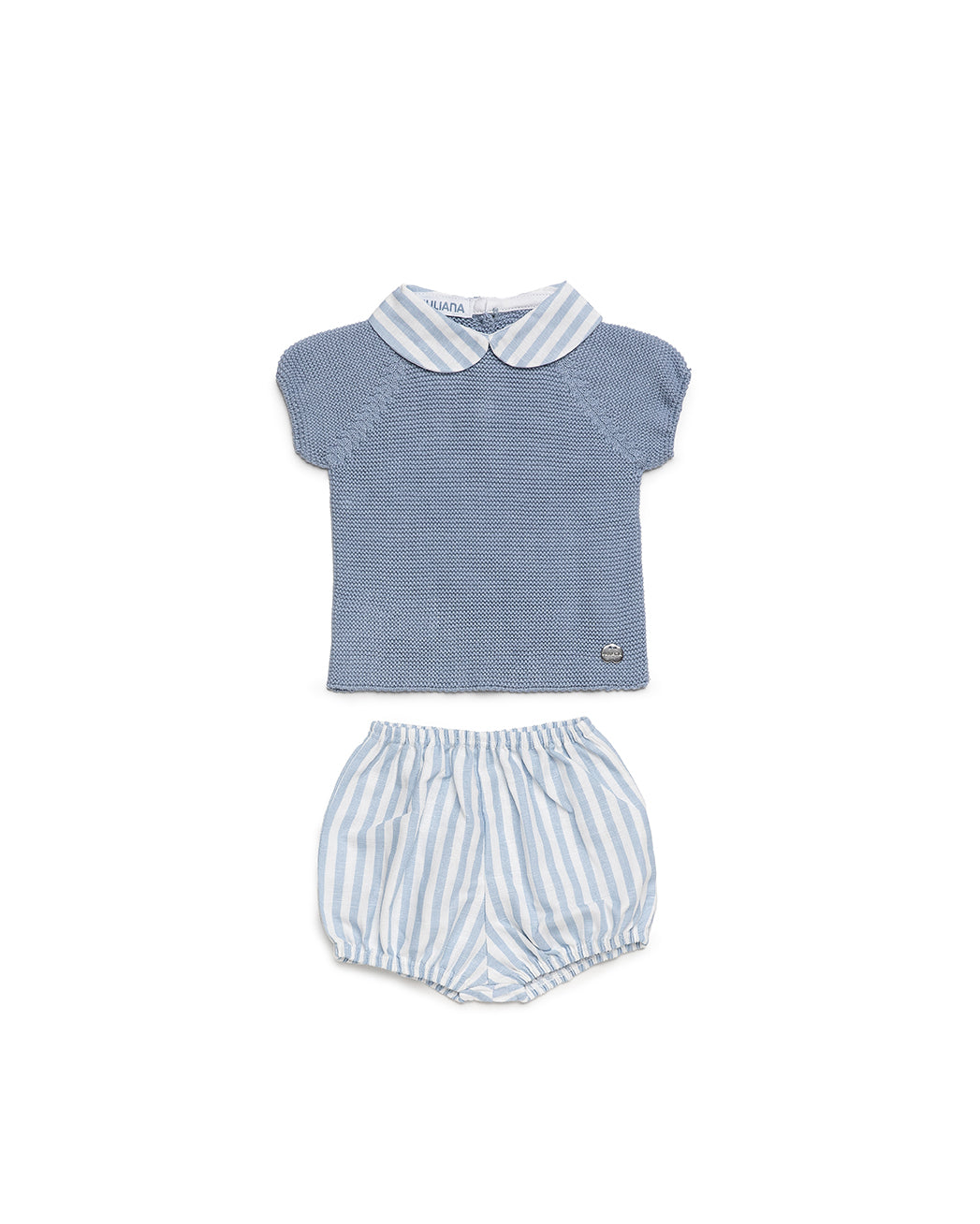 BABY KNIT SET WITH STRIPED FABRIC SHORTS 