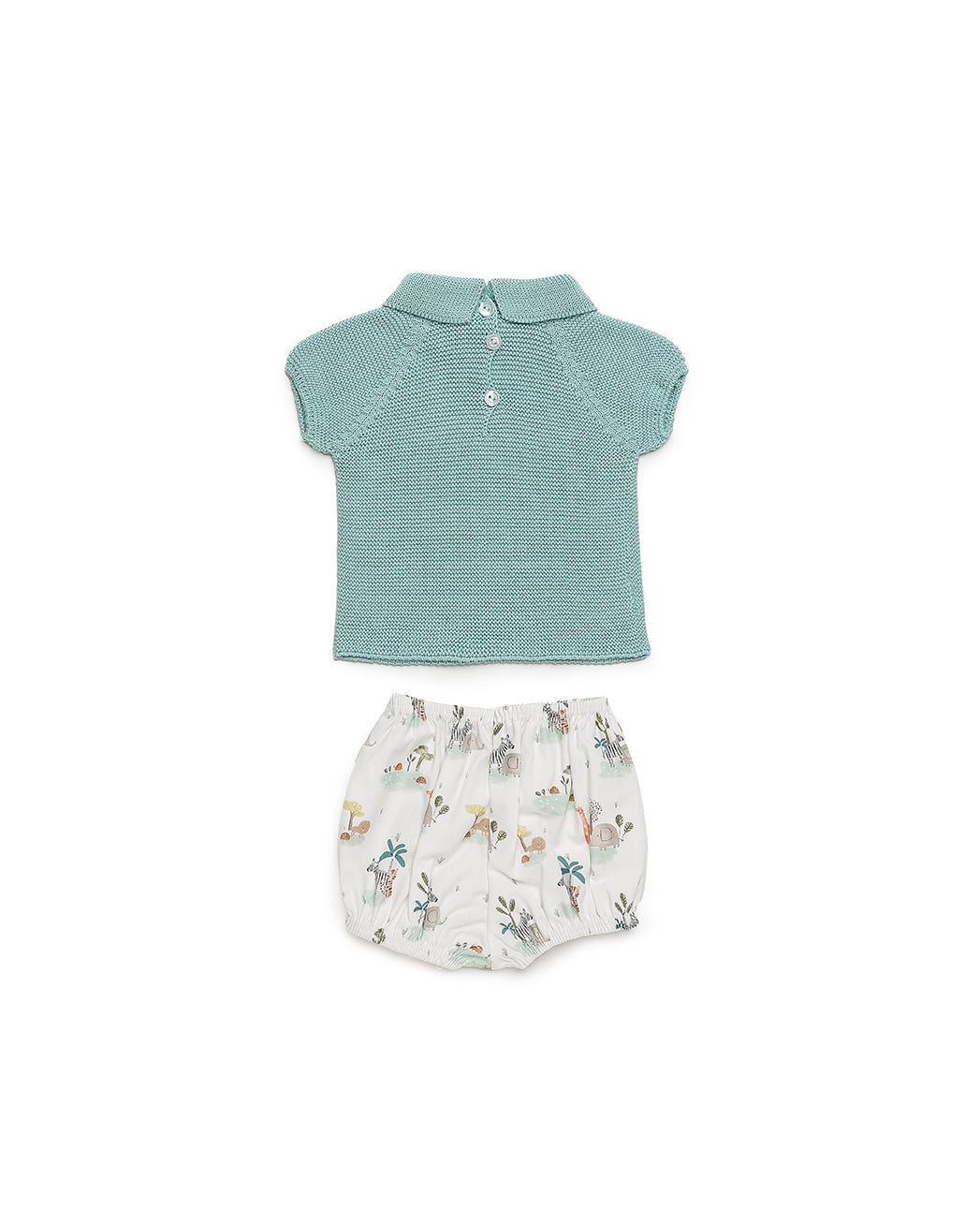 BABY KNIT SET WITH SAFARI PRINT FABRIC SHORTS 