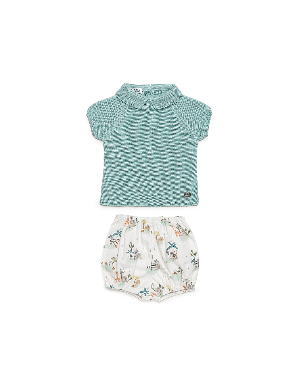 BABY KNIT SET WITH SAFARI PRINT FABRIC SHORTS 