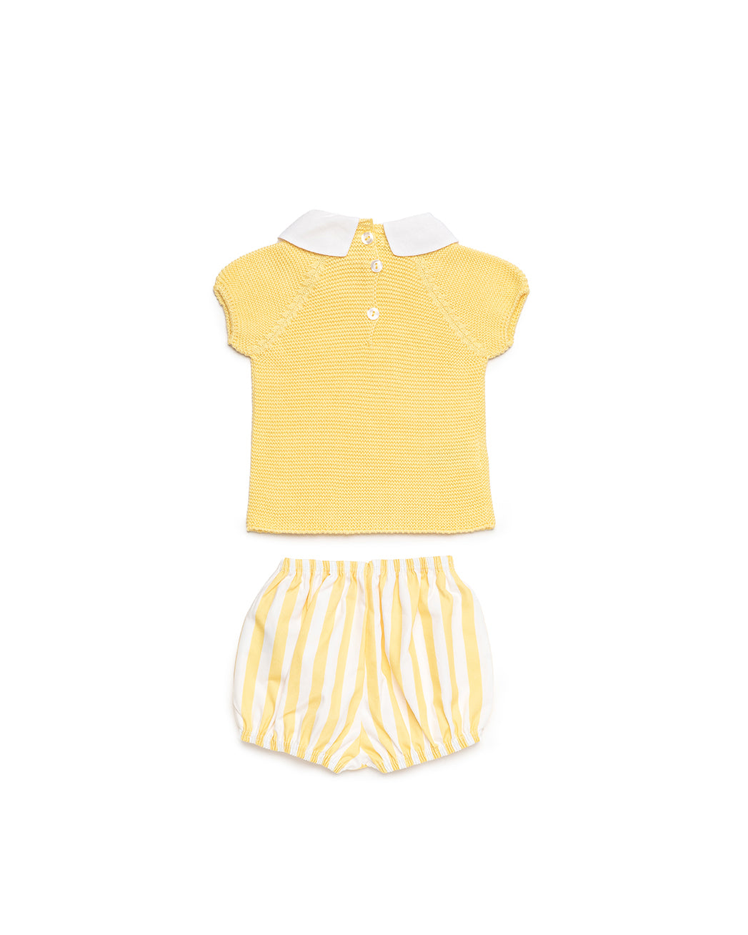 BABY KNIT SET WITH STRIPED FABRIC SHORTS 