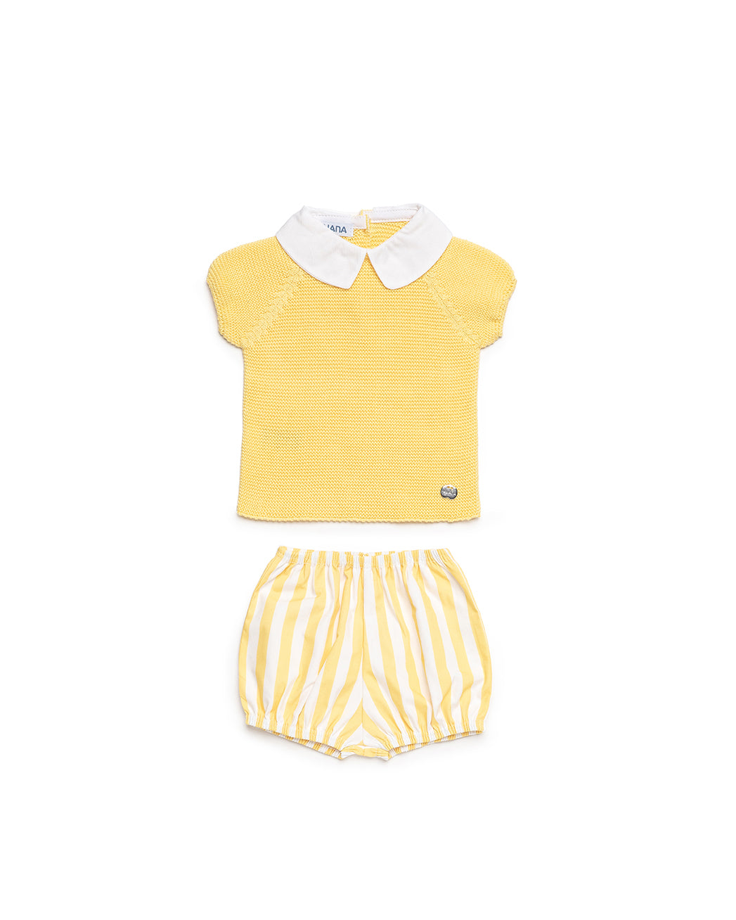 BABY KNIT SET WITH STRIPED FABRIC SHORTS 