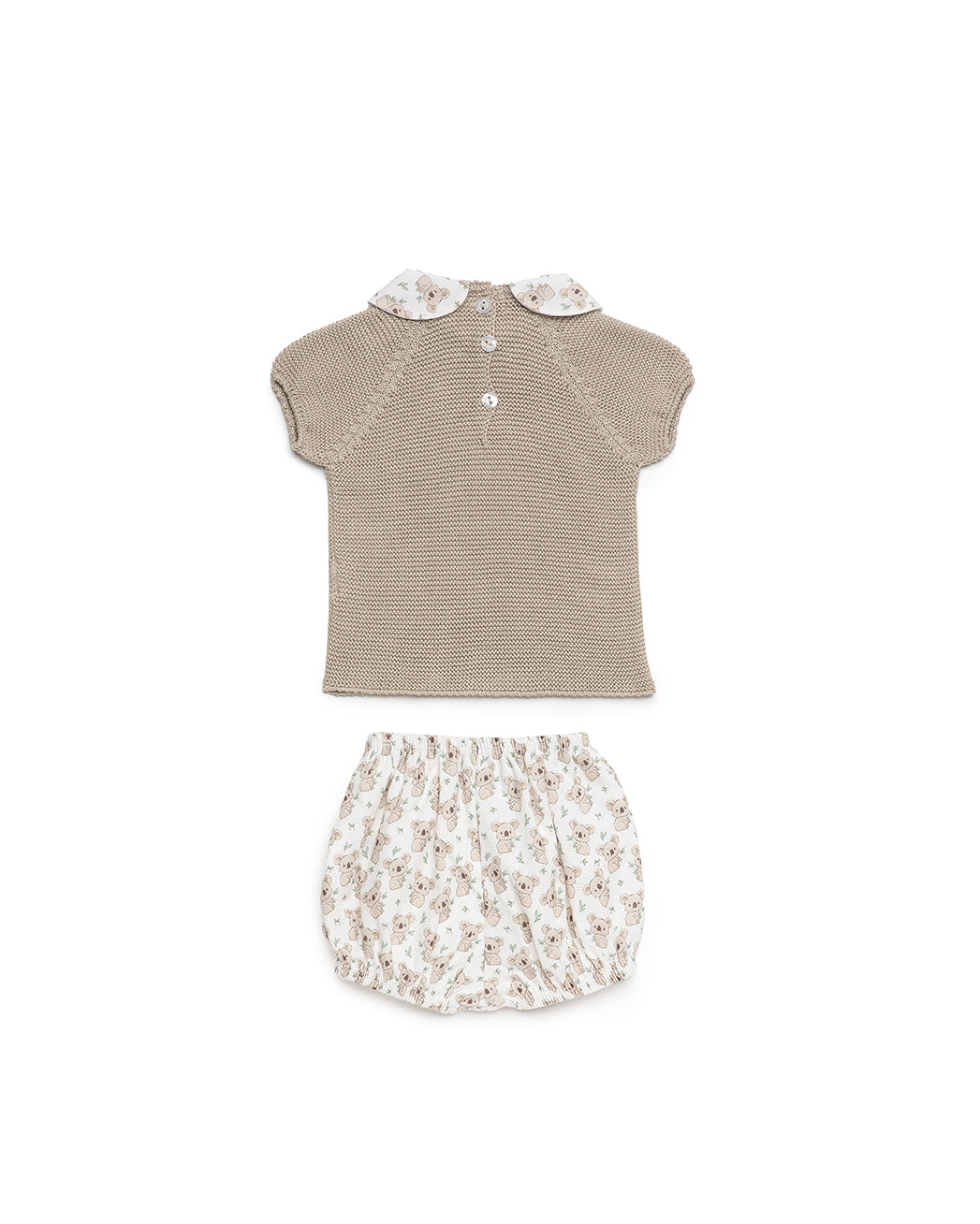BABY KNIT SET WITH KOALA PRINT FABRIC SHORTS 