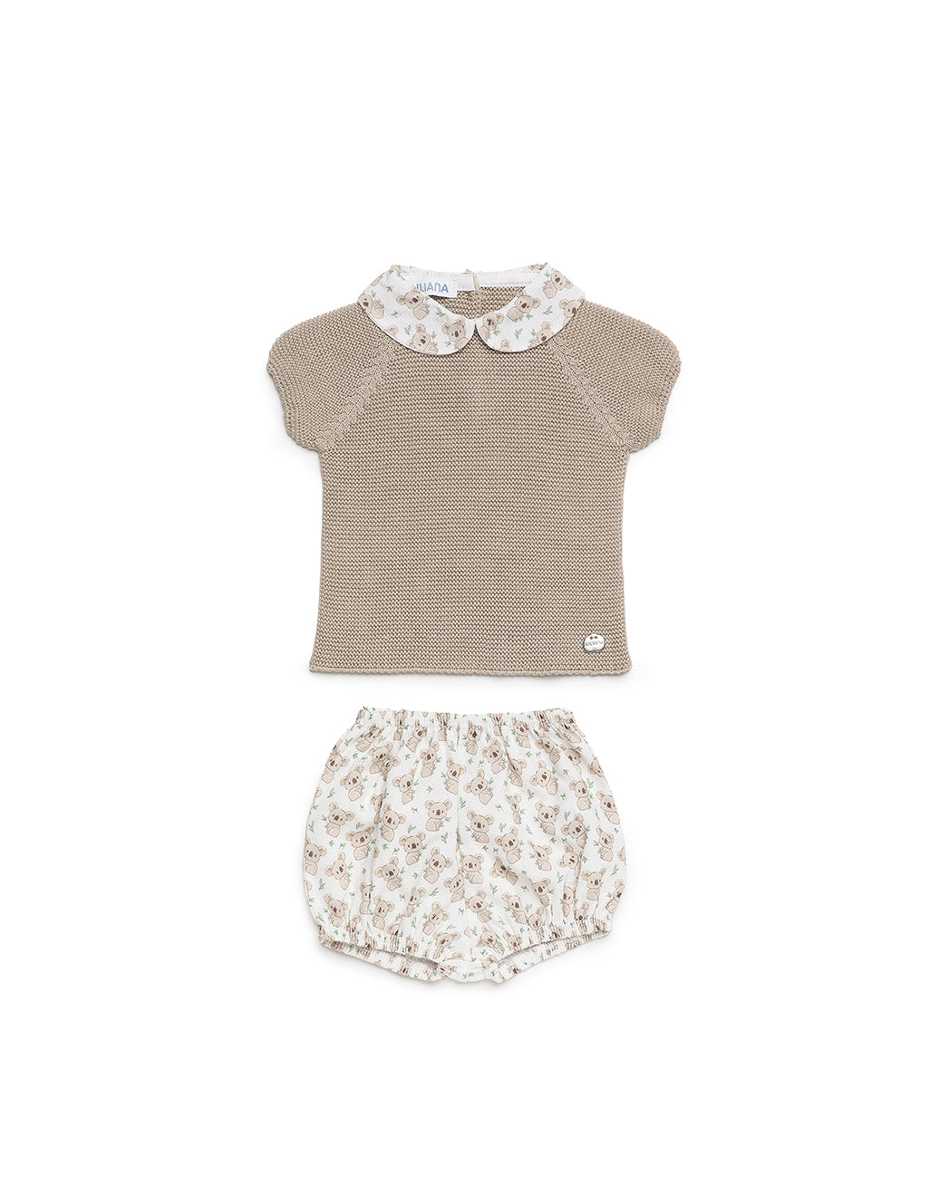 BABY KNIT SET WITH KOALA PRINT FABRIC SHORTS 