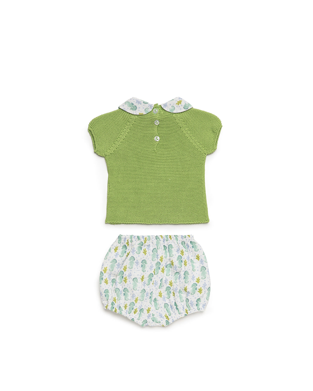 BABY KNIT SET WITH SEAHORSE PRINT FABRIC SHORTS 