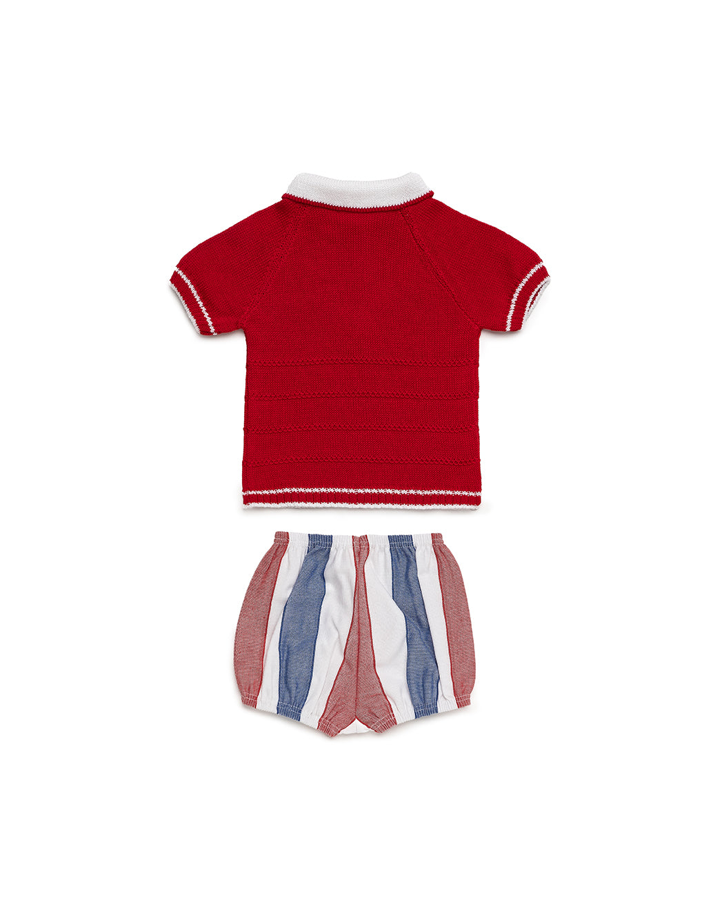 BABY KNIT SET WITH STRIPED FABRIC SHORTS 