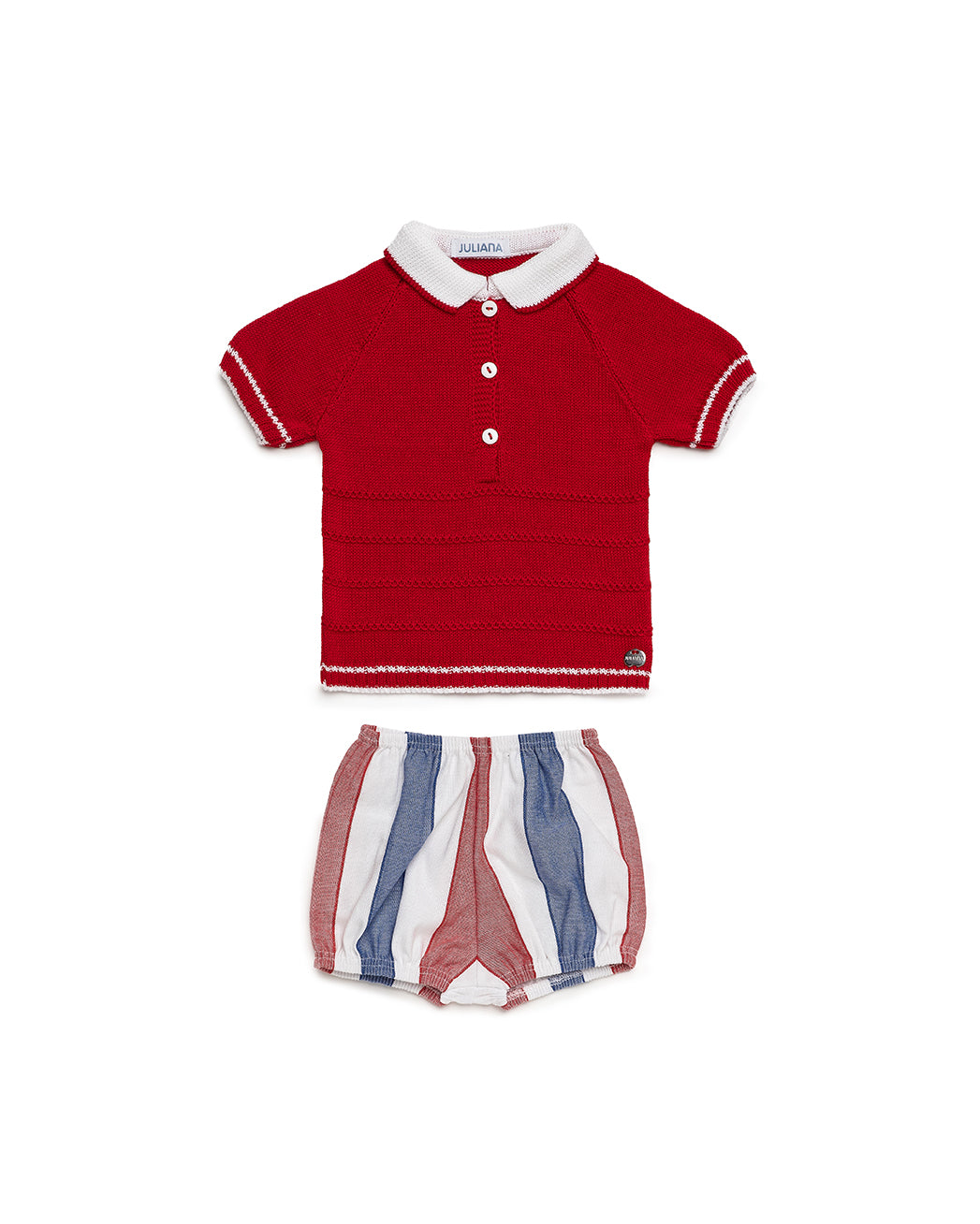 BABY KNIT SET WITH STRIPED FABRIC SHORTS 