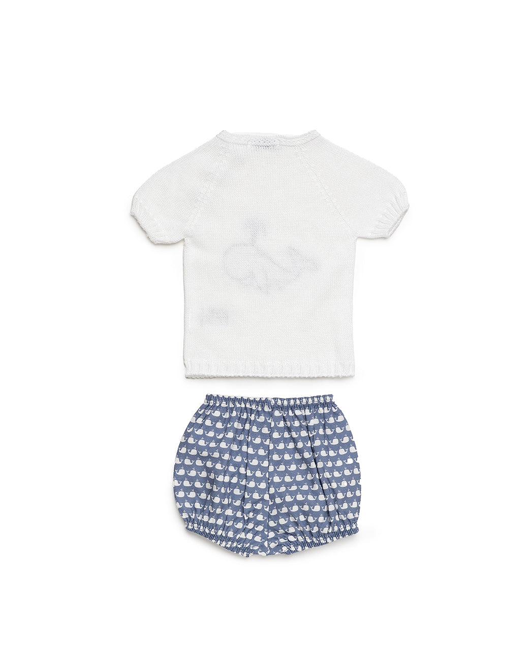 BABY KNIT SET WITH WHALE PRINT FABRIC SHORTS 