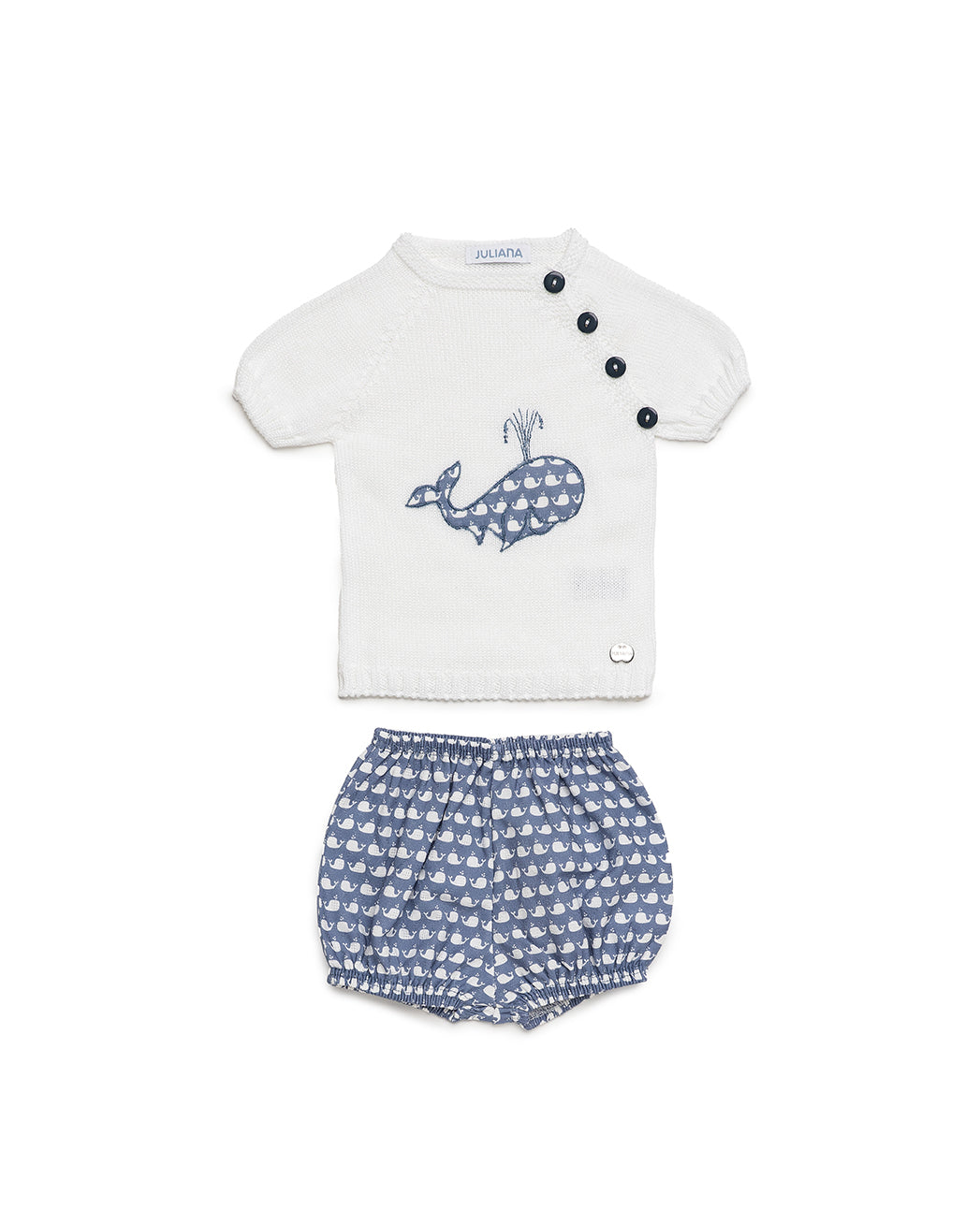 BABY KNIT SET WITH WHALE PRINT FABRIC SHORTS 