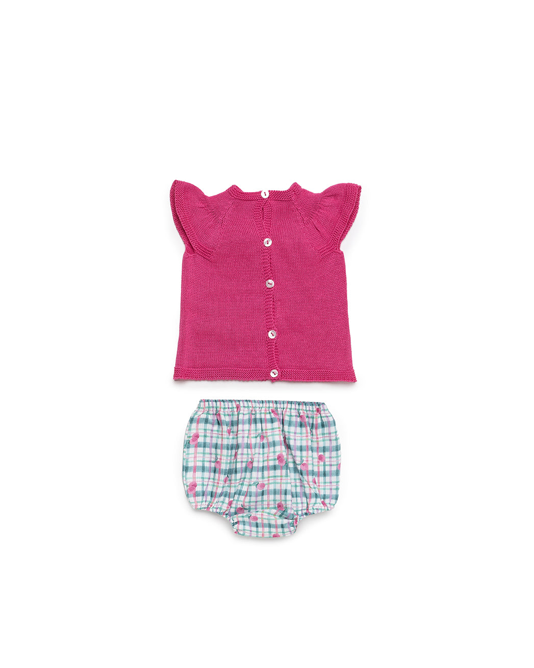 BABY KNIT SET WITH CHECKERED FABRIC BLOOMER
