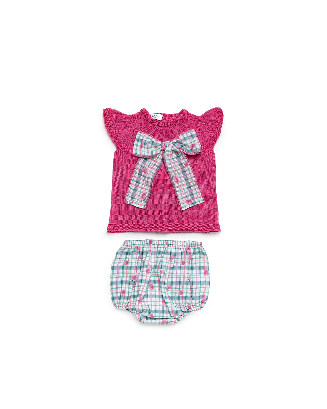 BABY KNIT SET WITH CHECKERED FABRIC BLOOMER