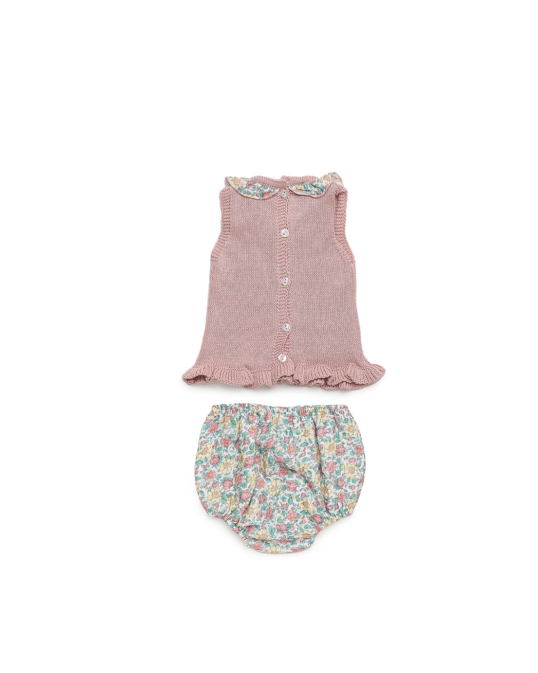 BABY KNIT SET WITH FLORAL FABRIC BLOOMER 
